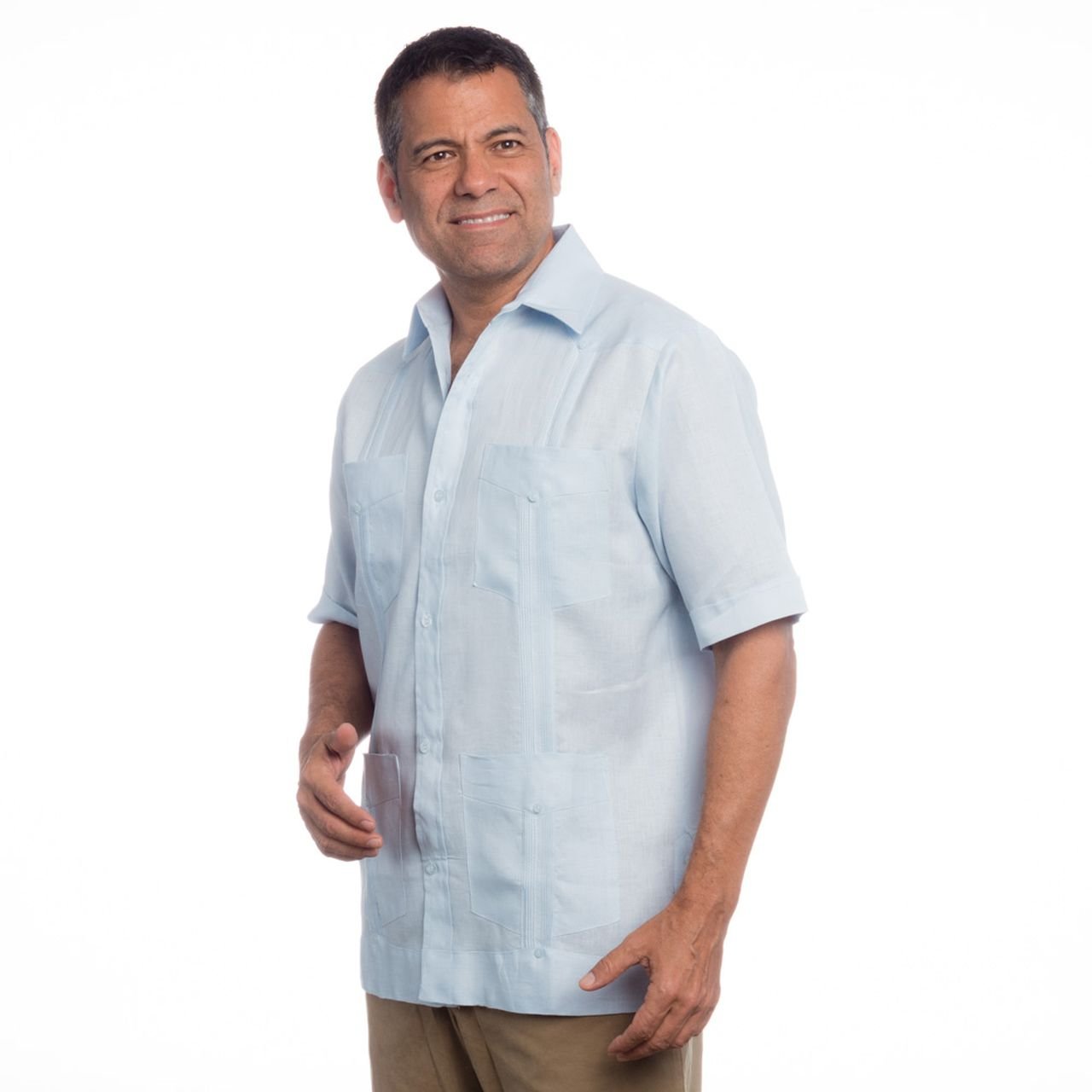 MyCubanStore Men's Linen Guayabera Shirt - Breathable Summer Cuban Shirt for Casual Wear & Beach Vacation | Lightweight Traditional Latin American Shirt for Men