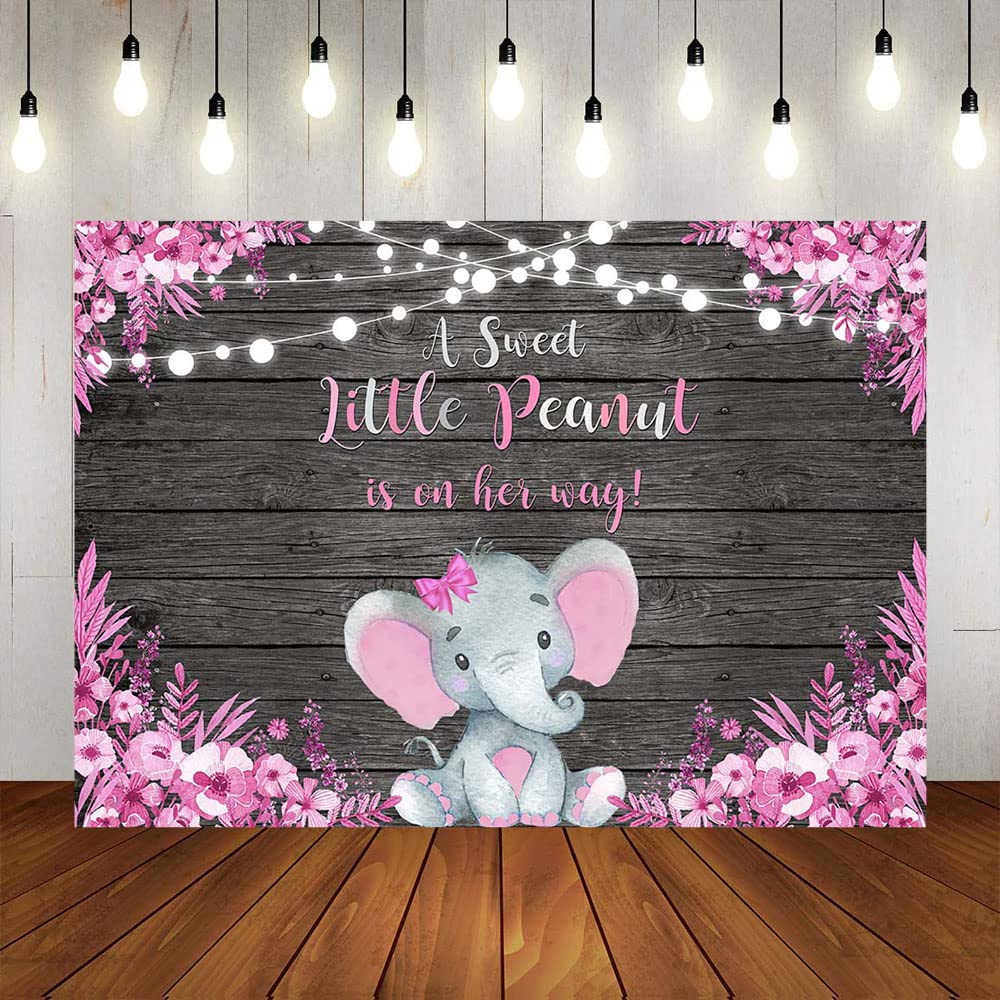 Pink Elephant Baby Shower Backdrop - Rustic Floral Girls Elephant Theme Photoshoot Decor (10x8ft) | Perfect for Baby Shower Parties, Gender Reveals & Nursery Wall Decor | Sweet 'A Little Peanut is Coming' Design