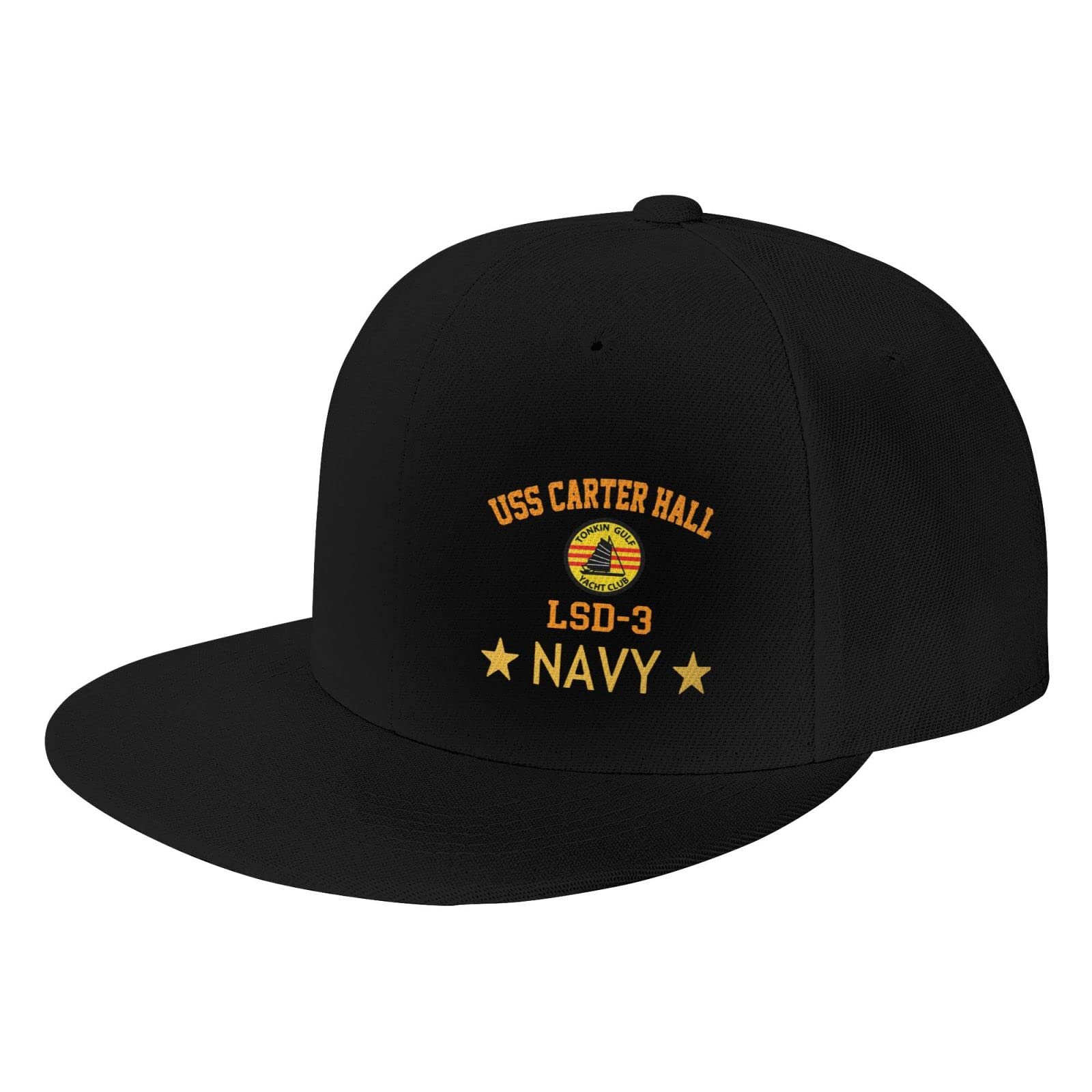USS Carter Hall LSD-3 Military Snapback Hat - Adjustable Flat Bill Baseball Cap for Men, Black Trucker Dad Hat - Perfect for Veterans, Military Enthusiasts & Patriotic Events