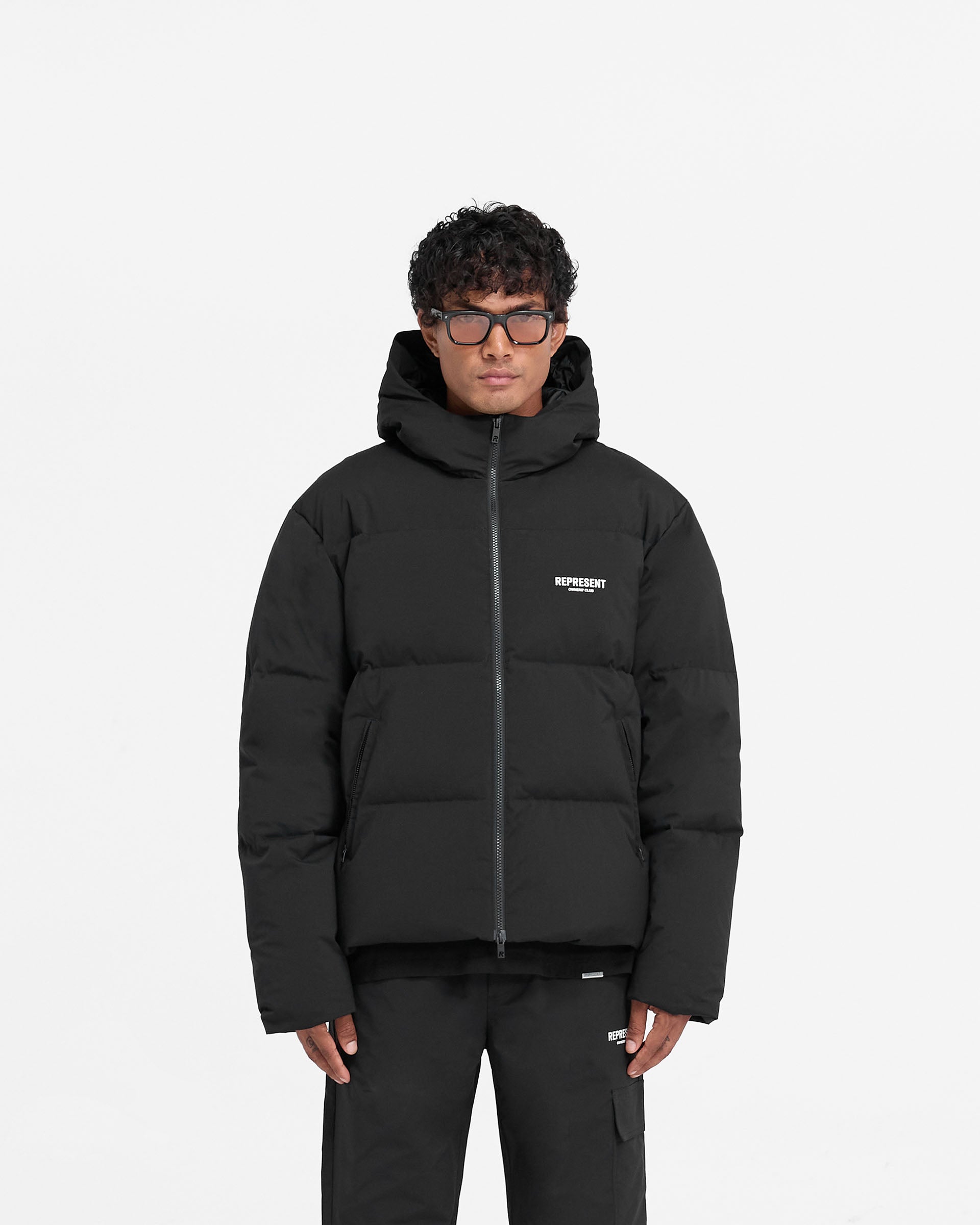 Represent Owners Club Hooded Puffer Jacket - Black | Winter Warm Fashion Coat for Men & Women | Perfect for Streetwear, Urban Outfits & Cold Weather