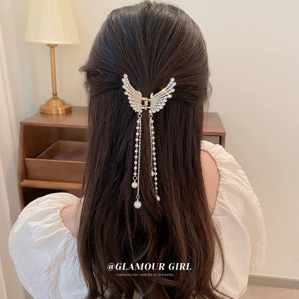 TOPPROSPER Rhinestone Crystal Pearl Butterfly Hair Clips for Women - Elegant Tassel Hairpins for Parties, Weddings & Special Occasions - Shiny Hair Accessories Gift Set for Birthday, Bridal & Prom