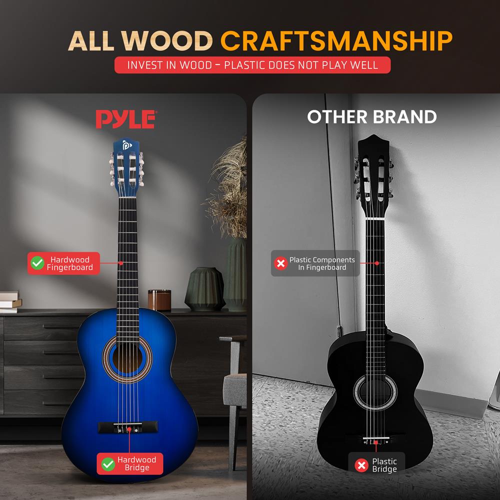36’’ Acoustic Classic Guitar - Professional Full Size Steel String Guitar for Adults & Beginners - Perfect for Camping, Travel & Live Performances