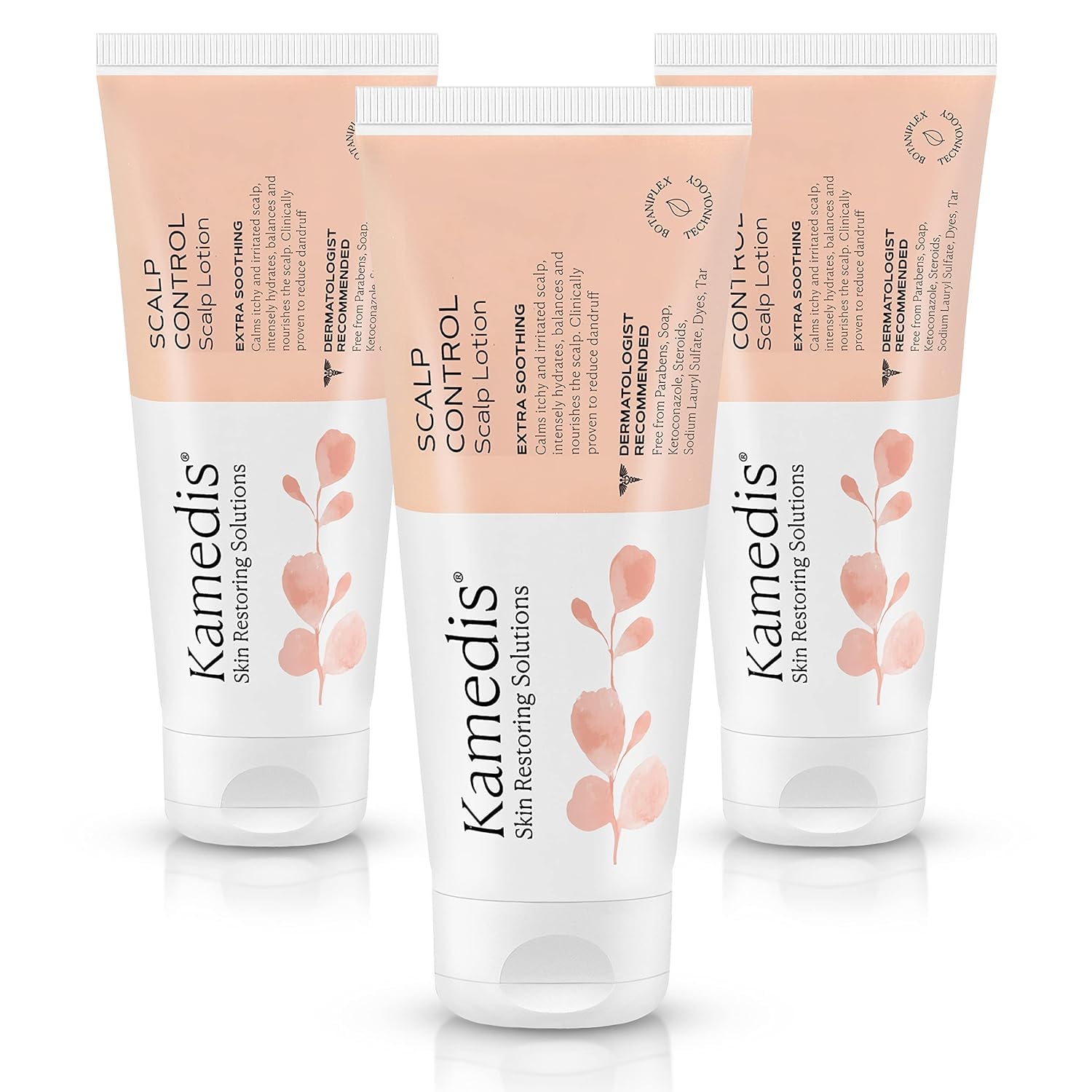 KAMEDIS Botanical Scalp Lotion for Dandruff, Dry & Itchy Scalp - Paraben-Free Overnight Moisturizing Treatment (3.38 Fl Oz, 3-Pack) | Soothes Sensitive Scalp & Reduces Flakiness - Perfect for Nighttime Scalp Care & Hydration