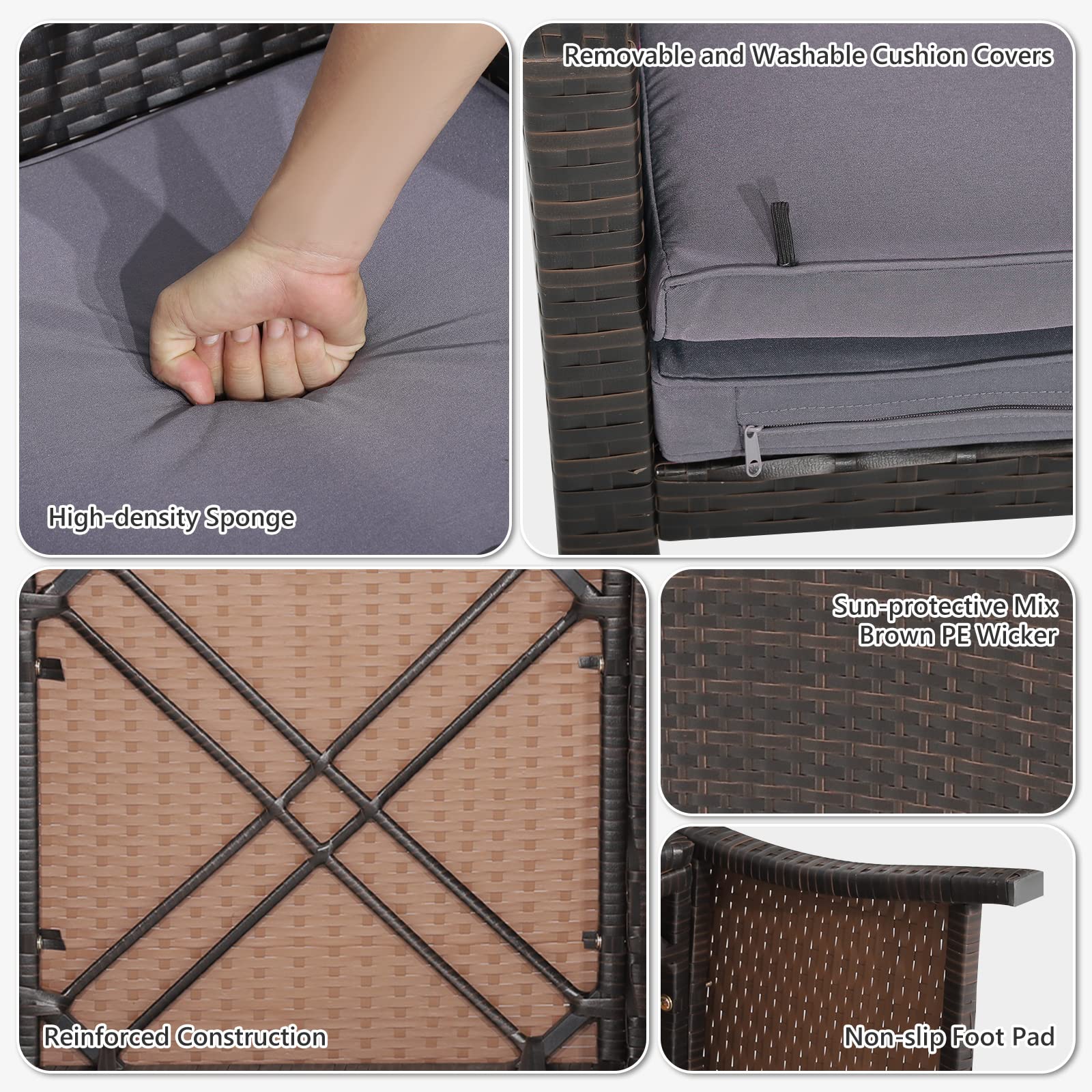 Tangkula 5-Piece Wicker Patio Furniture Set with Waterproof Cover - Outdoor Cushioned Chairs & Ottoman with Storage Coffee Table - Space-Saving Rattan Conversation Set for Garden, Poolside or Backyard Relaxation