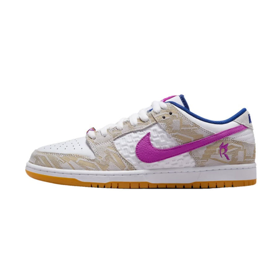 Nike SB Dunk Low Rayssa Leal Skate Shoes - Pure Platinum/Deep Royal Blue/Vivid Purple/White/Gum Yellow - Perfect for Skateboarding & Streetwear Fashion