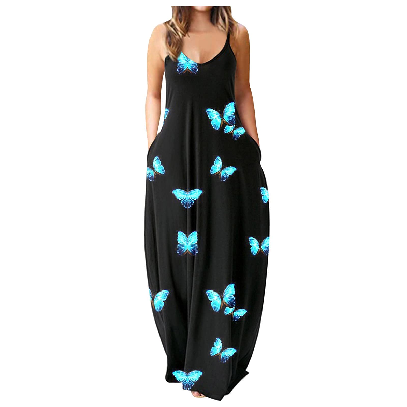 Women's Floral Print Summer Dresses - Long Sleeveless Pullover Beach T-Shirt Dress with O-Neck | Casual Wear for Vacation, Pool Party & Outdoor Activities
