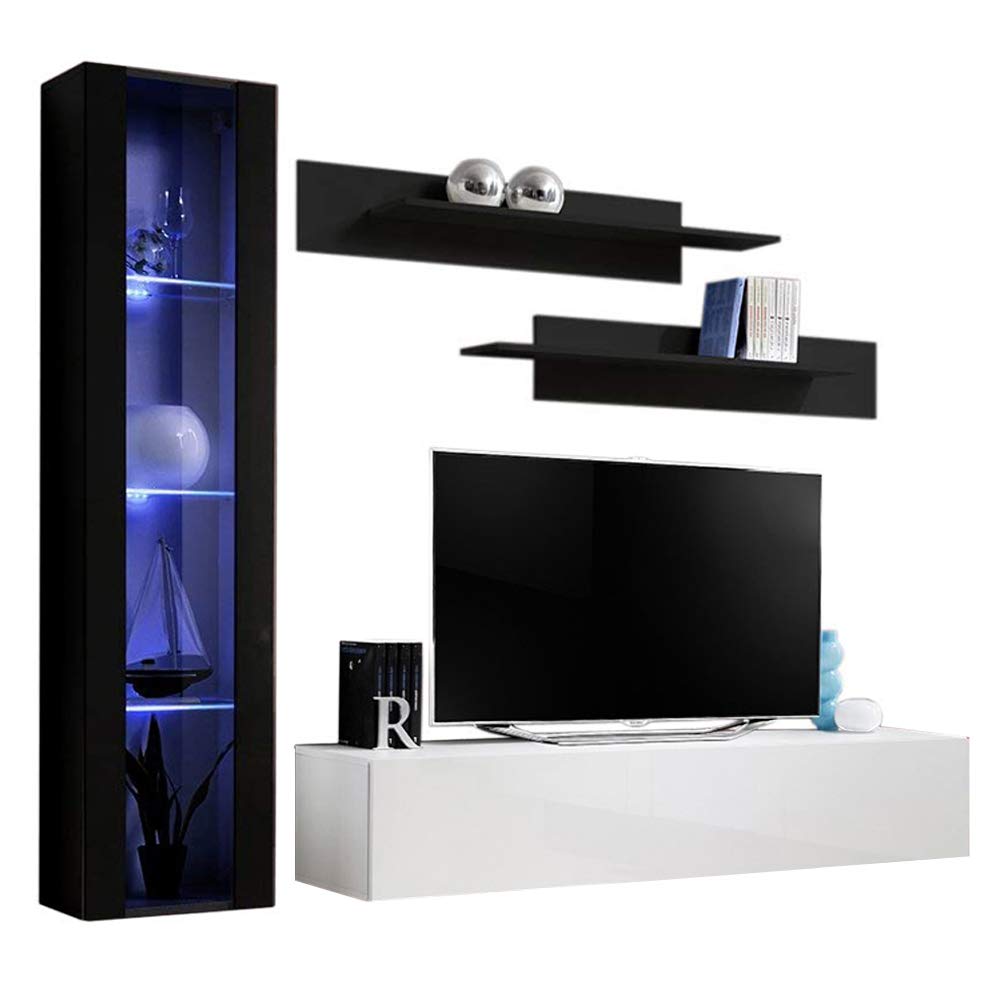 Modern Floating TV Stand with Storage & LED Lights - Wall-Mounted Entertainment Center for Bedroom & Living Room - Meble G2 30