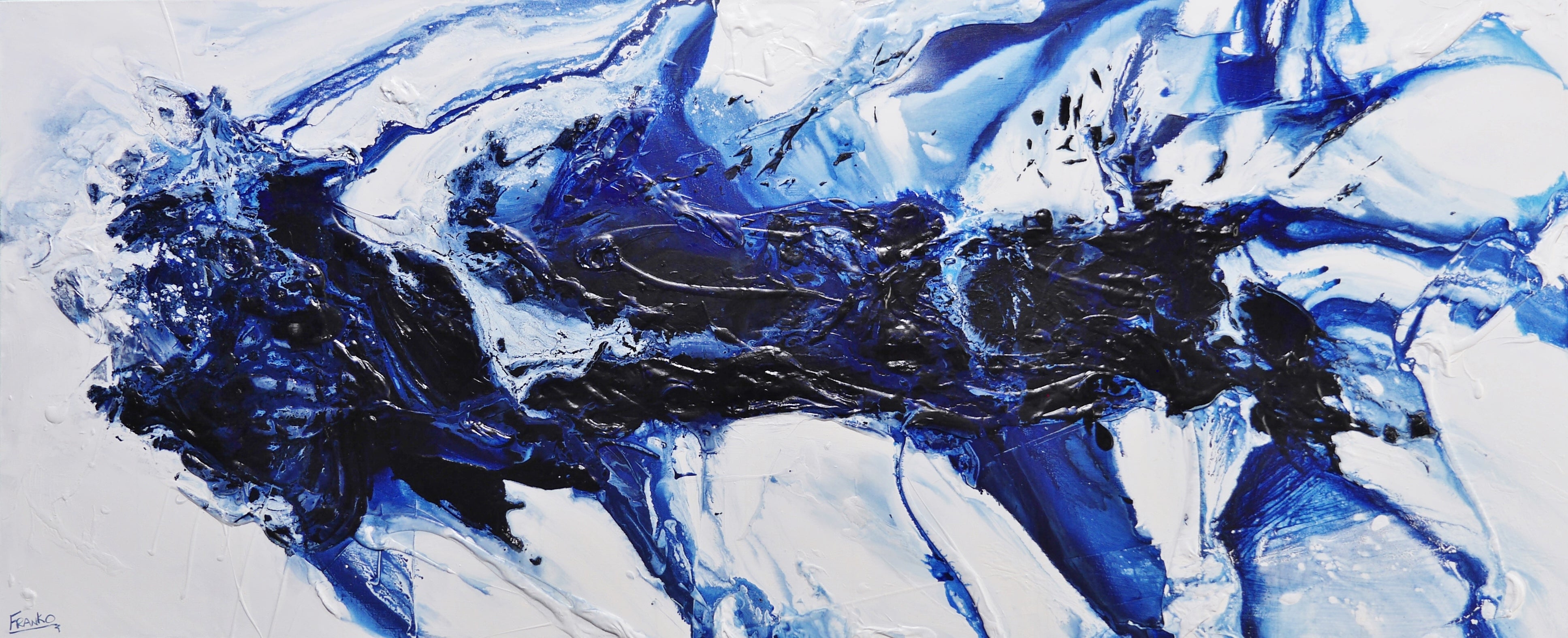 Navy White Textured Abstract Painting 240cm x 100cm - Modern Large Wall Art for Living Room, Bedroom & Office Decor