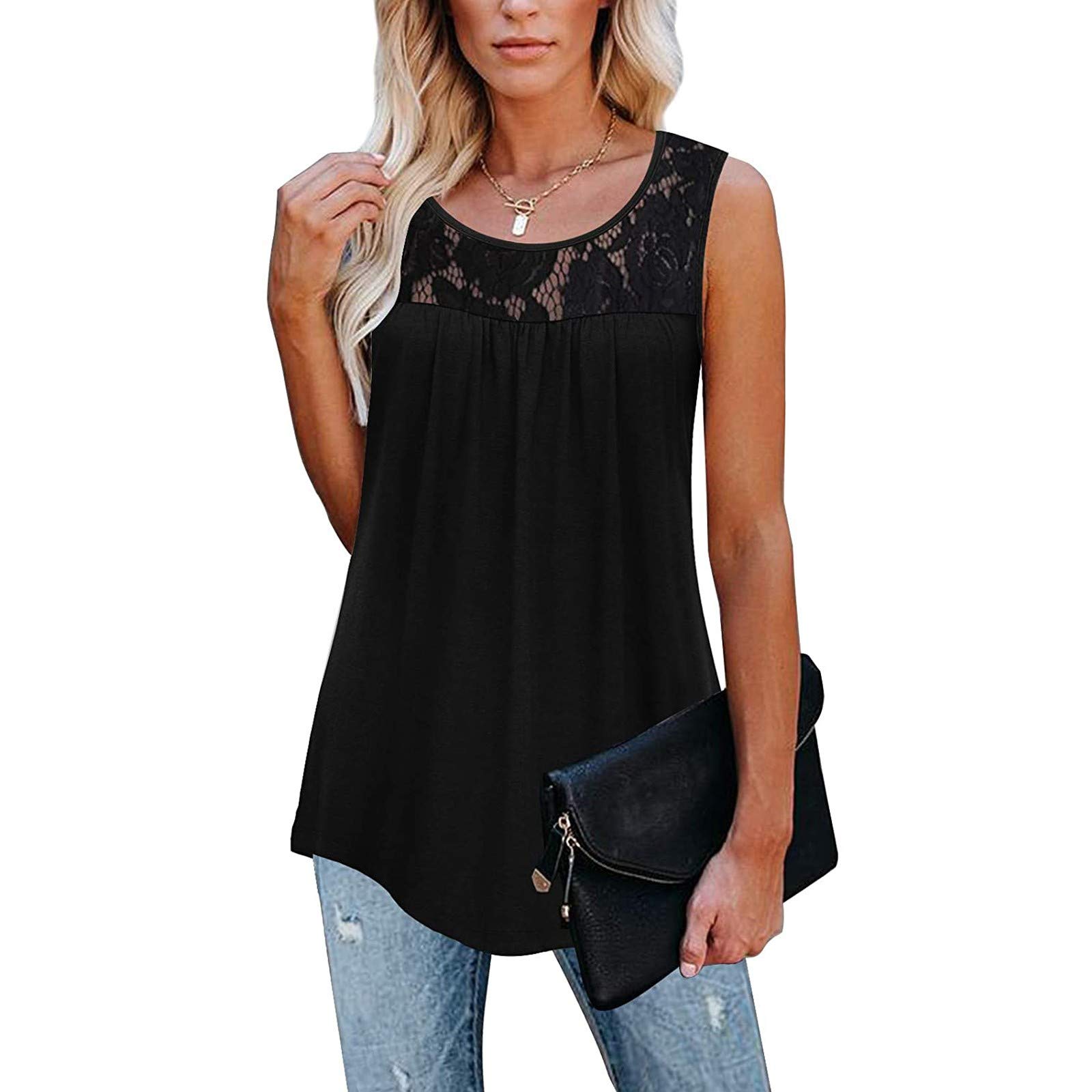 Goddessvan Women's Summer Sleeveless Lace Tank Top - Sexy Cute Blouse T-Shirt for Casual Wear, Beach & Party Outfits (Black)