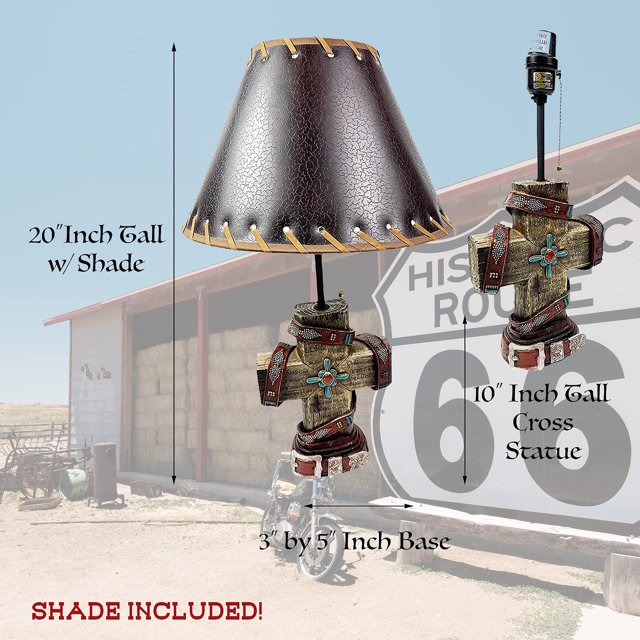 Western Cowboy Rustic Cross End Table Lamp - Nightstand & Living Room Lighting for Bedrooms, Office, and Farmhouse Decor | Versatile Standing Table Lamp for Home & Workspace