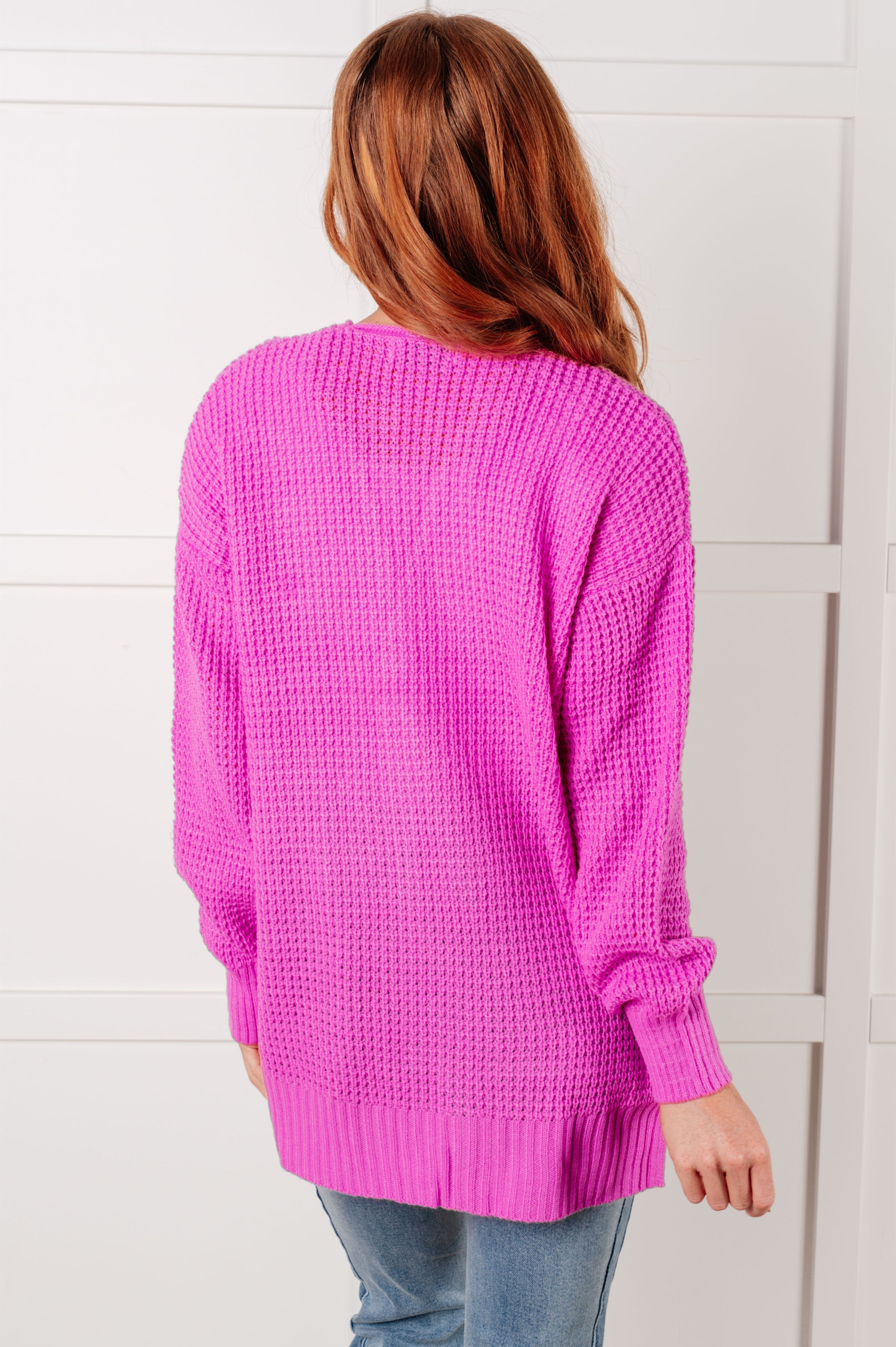Bright Mauve Waffle Knit Open Front Cardigan for Women - Soft & Cozy Layering Sweater - Perfect for Fall, Winter & Casual Outfits