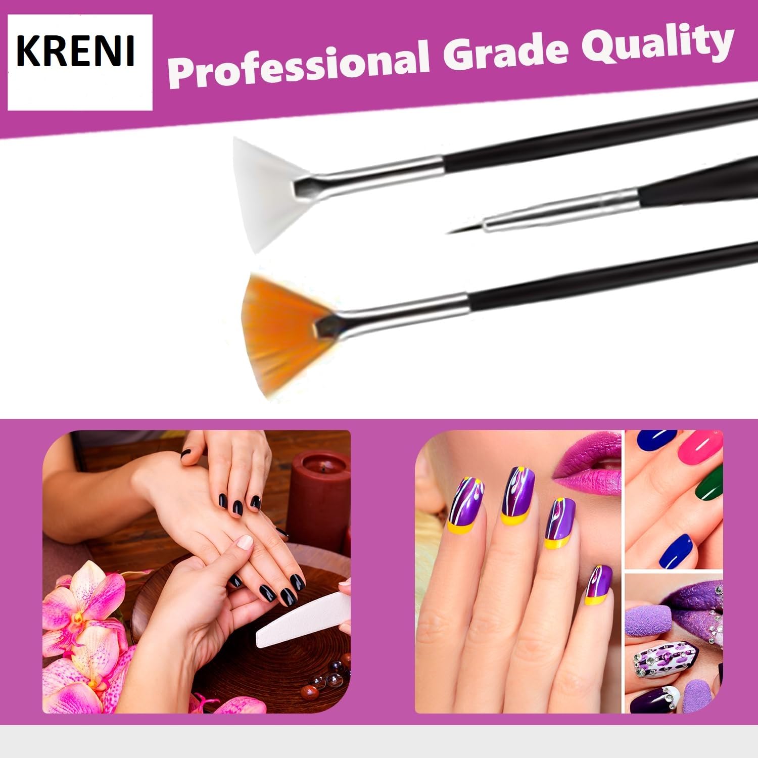 KRENI 15-Piece Nail Art Brush Set with Dotting Tools - Professional Nail Design Kit for Women & Girls | Perfect for Salon, Home Manicures & DIY Nail Art