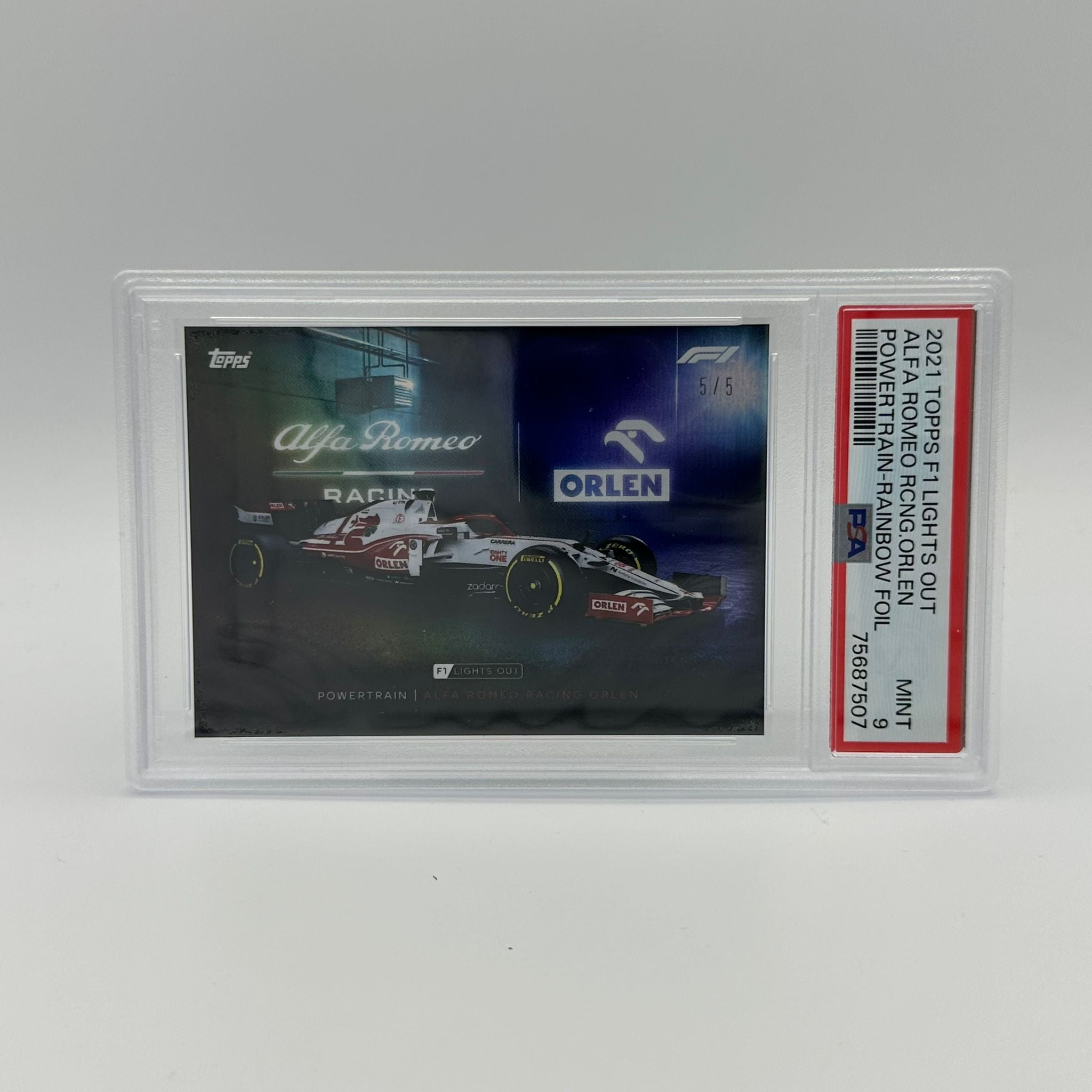 PSA 9 Graded 5/5 Alfa Romeo Powertrain Rainbow Foil Trading Card - Rare Collectible for Car Enthusiasts & TCG Players - Perfect for Display, Gaming & Investment