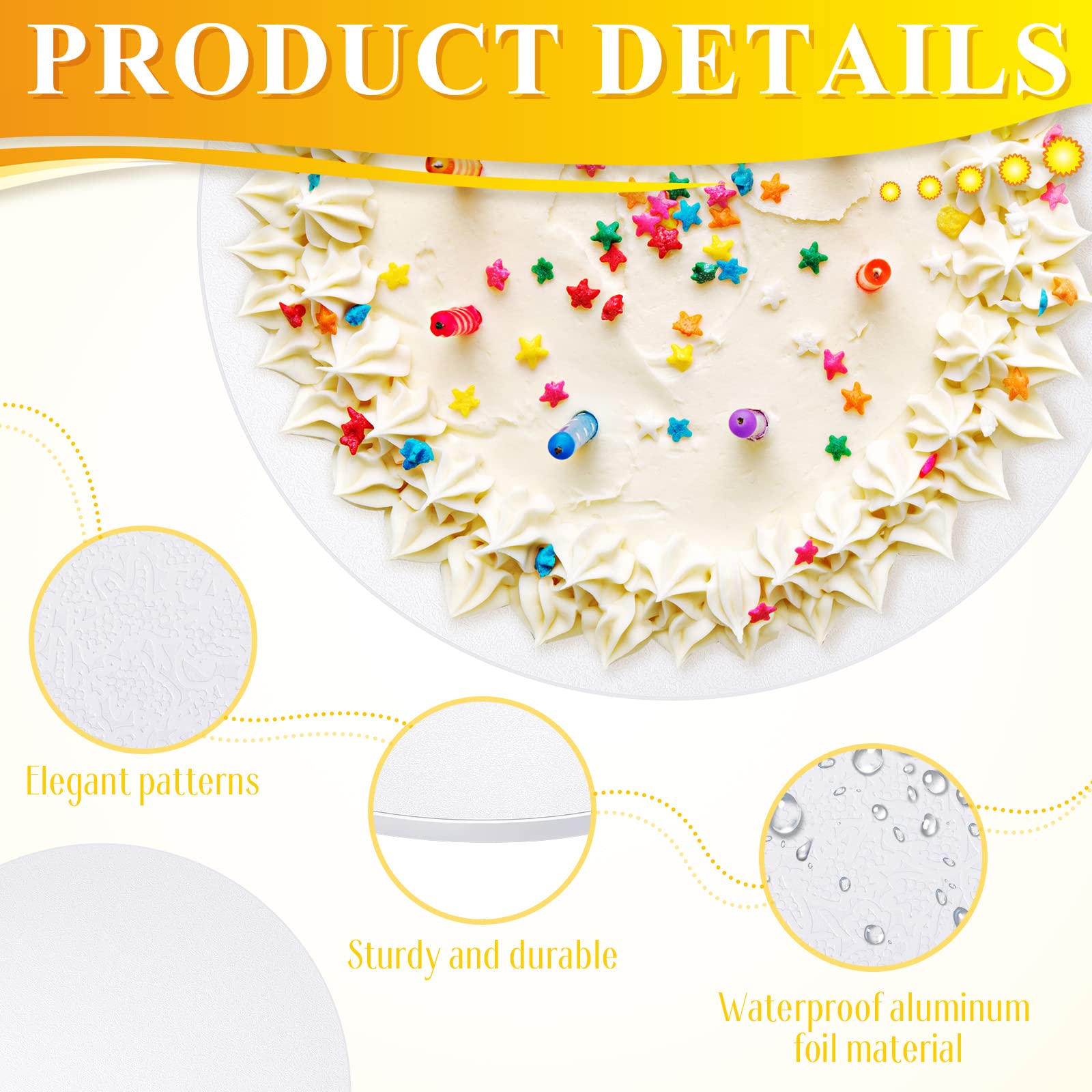Bokon 50-Pack 10-Inch White Round Cake Drums - 1/2 Inch Thick Corrugated Cardboard Cake Boards with Smooth Edges for Birthday Cakes, Cupcakes & Dessert Displays - Perfect for Baking, Wedding & Party Decorations