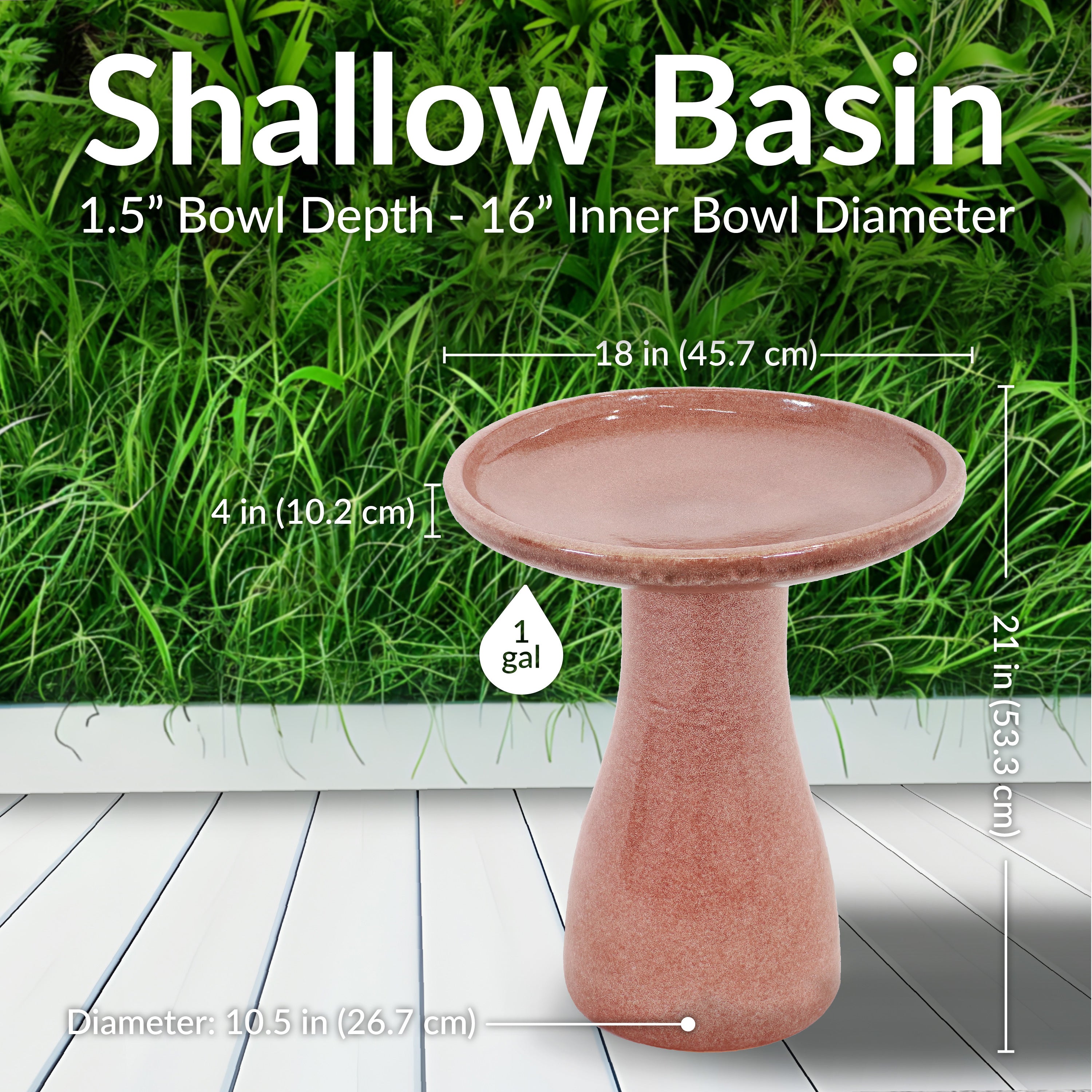 Sunnydaze 18 Inch Glazed Ceramic Outdoor Bird Bath - Garden Decor for Attracting Birds & Enhancing Outdoor Spaces