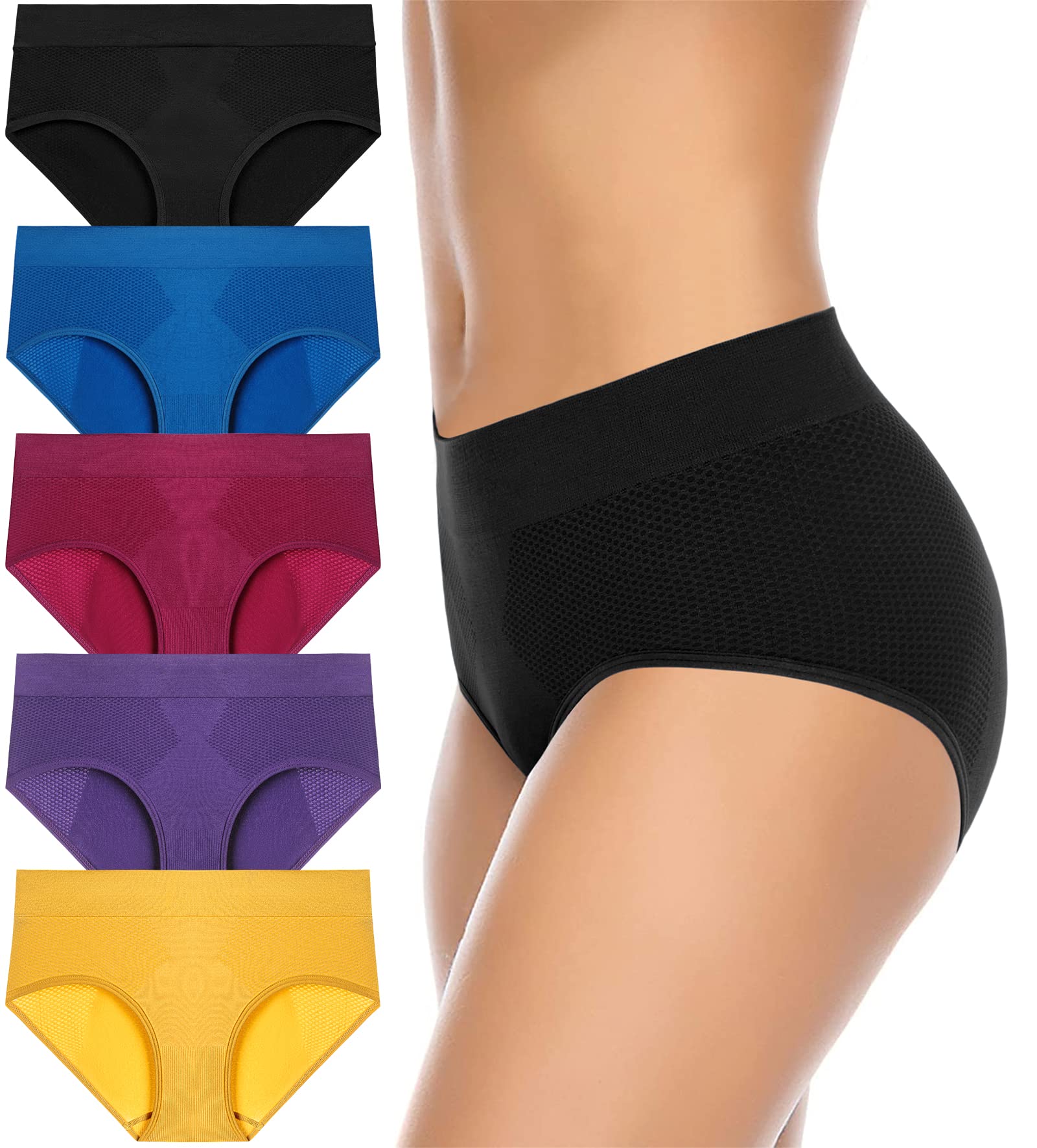 Annenmy Women's High Waist Cotton Underwear - Soft Breathable Brief Panties for Regular & Plus Size - Comfortable Everyday Wear for Work, Yoga & Sleep