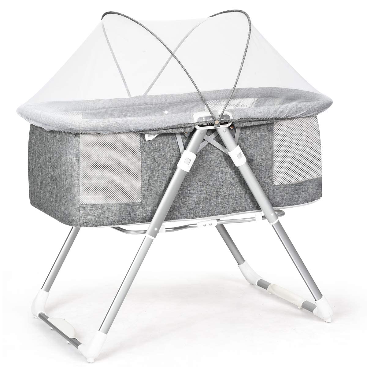 INFANS 2-in-1 Rocking Bassinet for Newborn Baby | Portable Travel Crib with Detachable Thickened Mattress | Adjustable Height, Mosquito Net & Dual Modes (Rock/Stationary) | Perfect for Nursery, Bedroom & Travel (Gray)