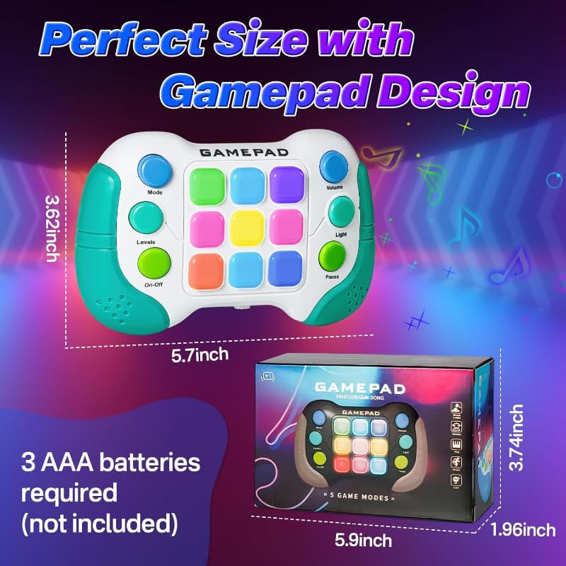 Press Push Game Fidget Toys - Electronic Flashing Handheld Light Up Sensory Toys for Kids, Teens & Adults - Quick Push Button Gamepad for Stress Relief, ADHD & Anxiety - Perfect for Christmas, Birthday Gifts & Party Favors (Blue) - Great for Office, Classroom, Travel & Waiting Rooms