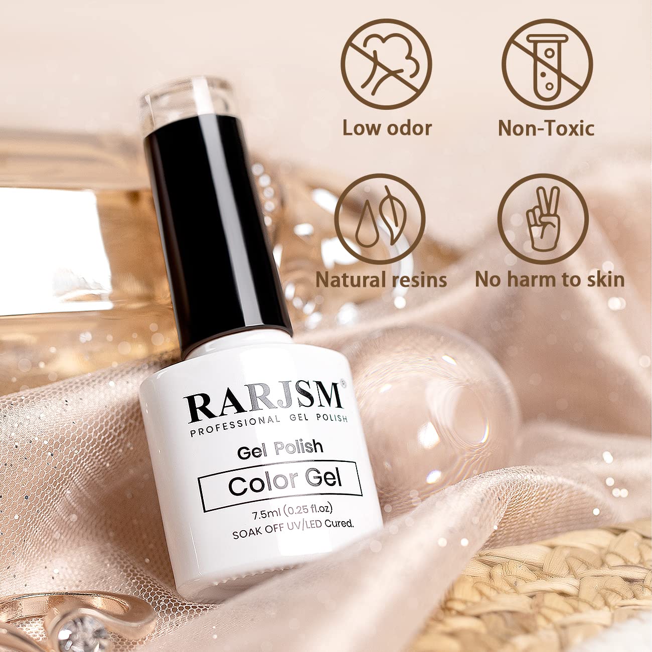 RARJSM Reflective Glitter Gel Polish - Sparkly Nude Brown for Winter Nails | UV LED Curing for DIY & Salon Use