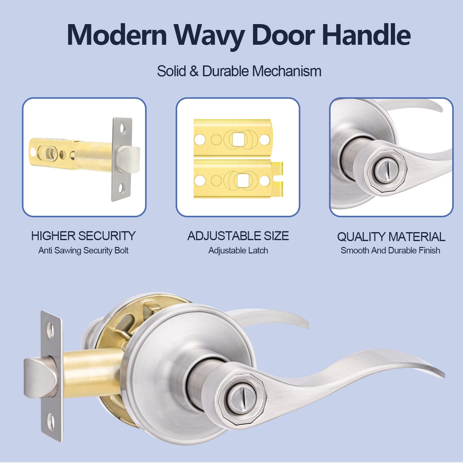 10 Pack Brushed Nickel Reversible Door Lever - Traditional Wave Style Privacy Door Handle for Interior Doors & Closets | Perfect for Bedrooms, Bathrooms & Home Security