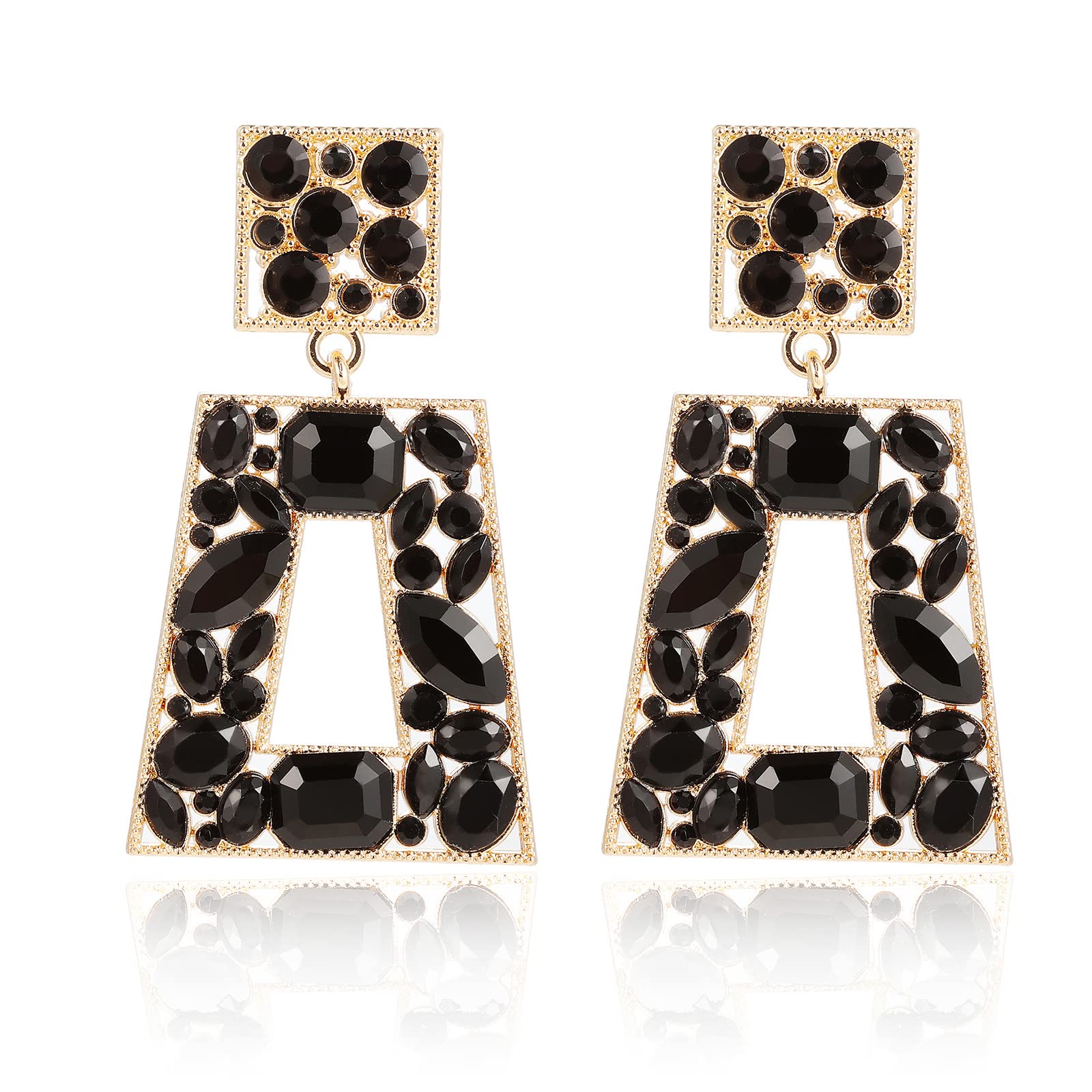 Sparkling Rhinestone Rectangle Statement Earrings - Colorful Crystal Geometric Drop Dangle Earrings for Women | Prom, Party, Wedding & Evening Wear Elegant Jewelry