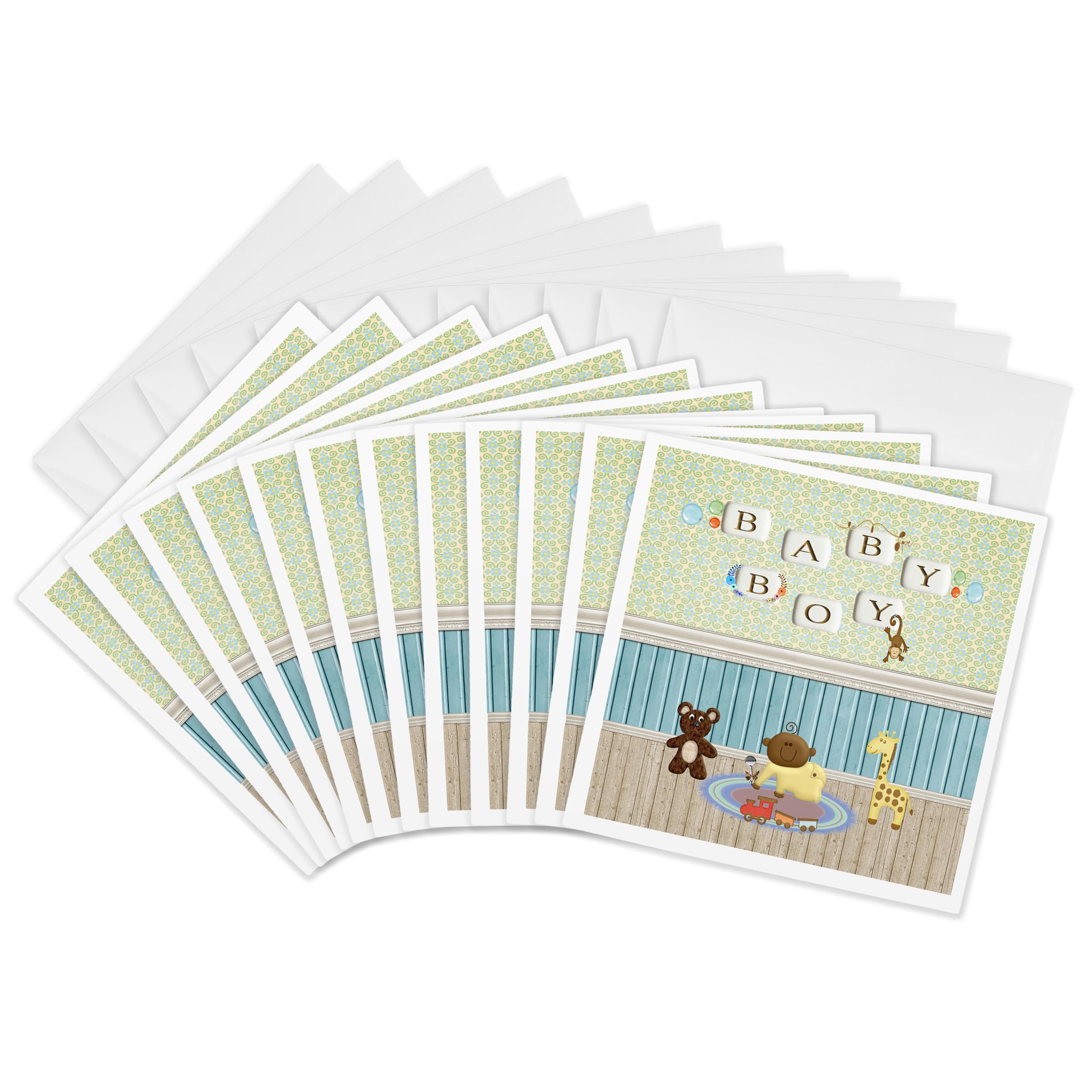 12 Pack Black Baby Boy Greeting Cards - Bear, Monkey, Train & Giraffe Nursery Decor - Perfect for Baby Showers, Birth Announcements & Newborn Gifts