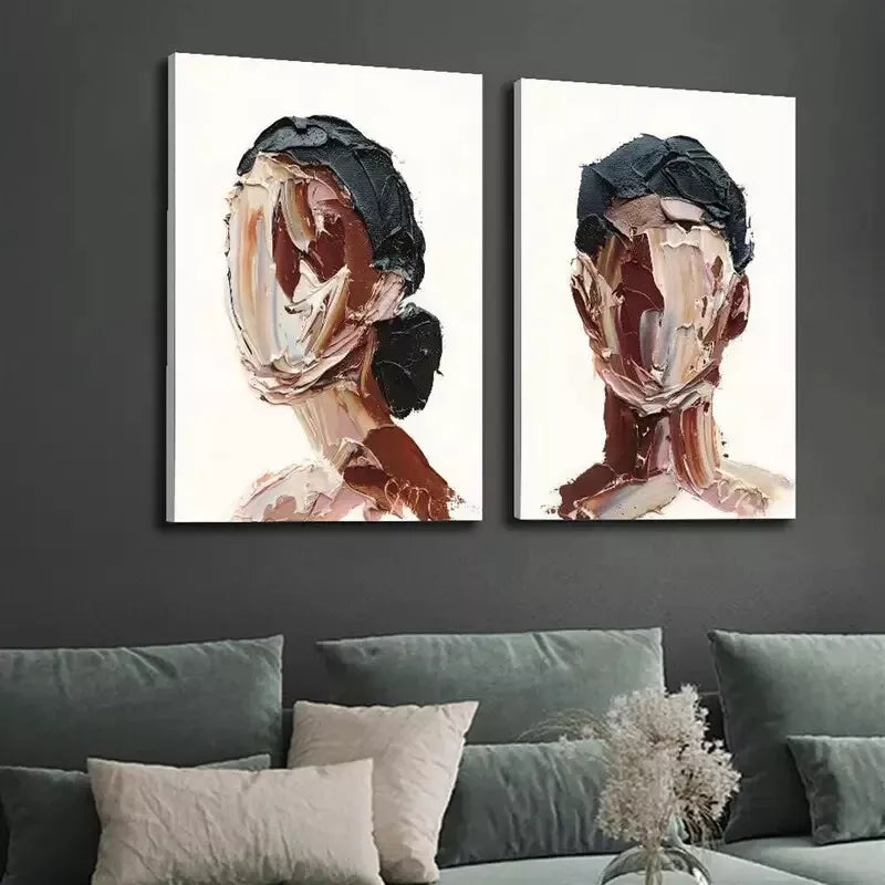 2Pcs Abstract Figure Oil Painting - Man and Woman Portraits Framed Canvas 50x75cm | High Quality Print | 100% Australian Made | Wall Art Ready to Hang | Perfect for Living Room, Bedroom & Office Decor