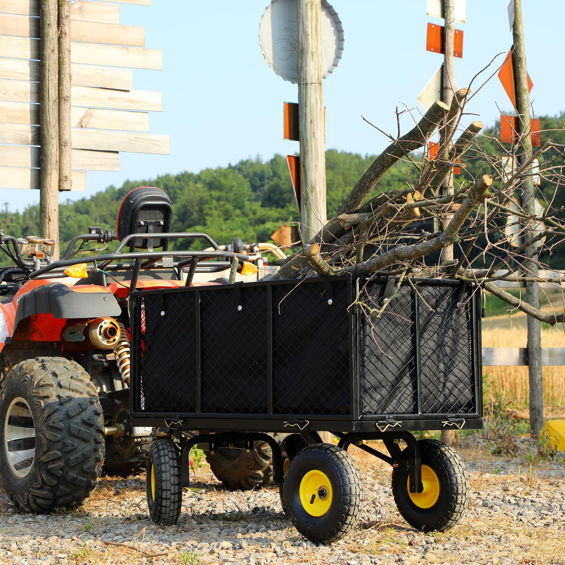 REDCAMP 800lbs Capacity Heavy Duty Utility Garden Cart with Removable Mesh Steel Sides & 10