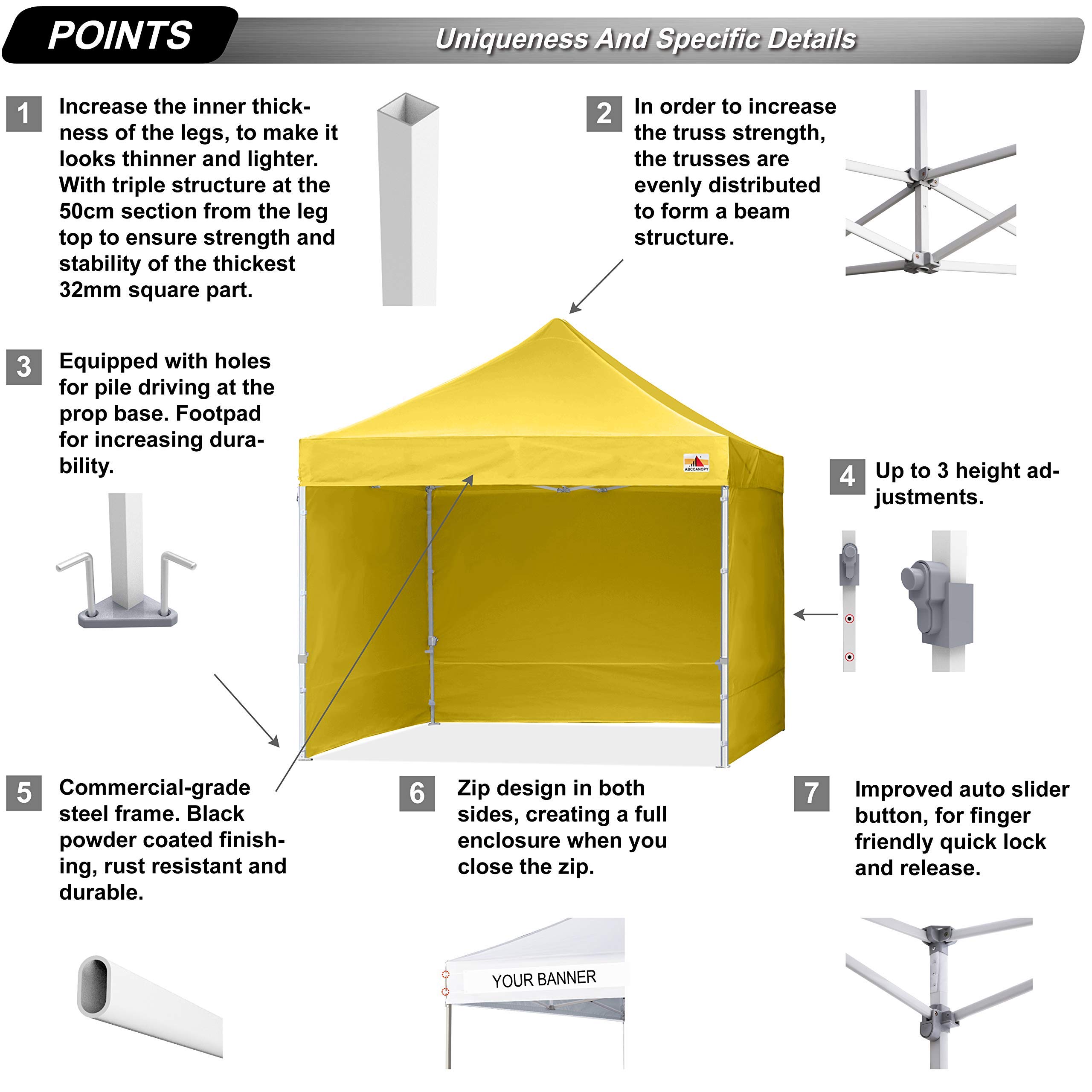 **10x10 Canopy Tent with Sidewalls - Heavy Duty Outdoor Party Tent for Camping, Picnics, and Events - Waterproof & UV Protection - Includes 1 Canopy Set + 1 Extra Sidewall Set**