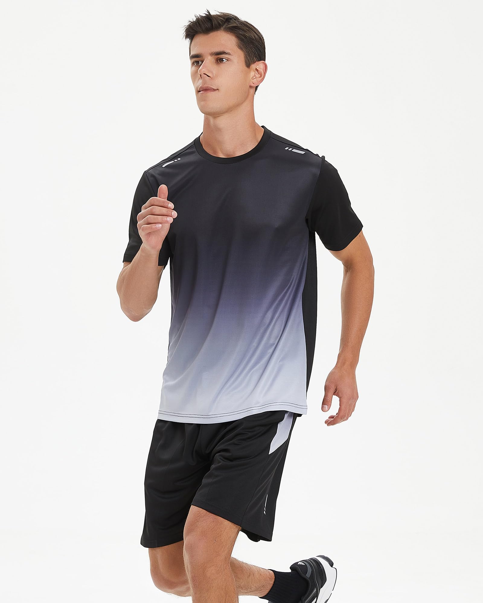 BOOMCOOL Men's Gym Clothes Set - 6 Pack Workout Shorts & Long Sleeve Shirts for Running, Training & Fitness | Moisture Wicking Dry Fit Athletic Outfits for Gym, Jogging & Sports Activities