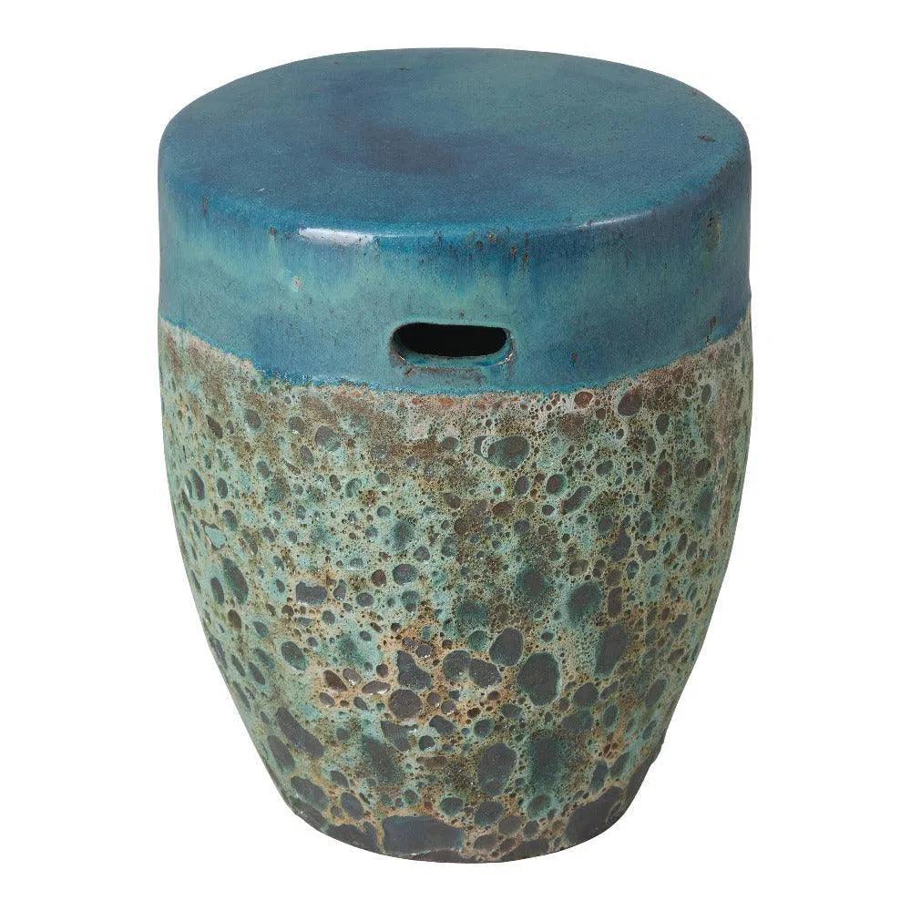 18 Inch Round Reef Teal Ceramic Outdoor Garden Stool - Perfect for Patio, Porch, Poolside & Backyard Decor