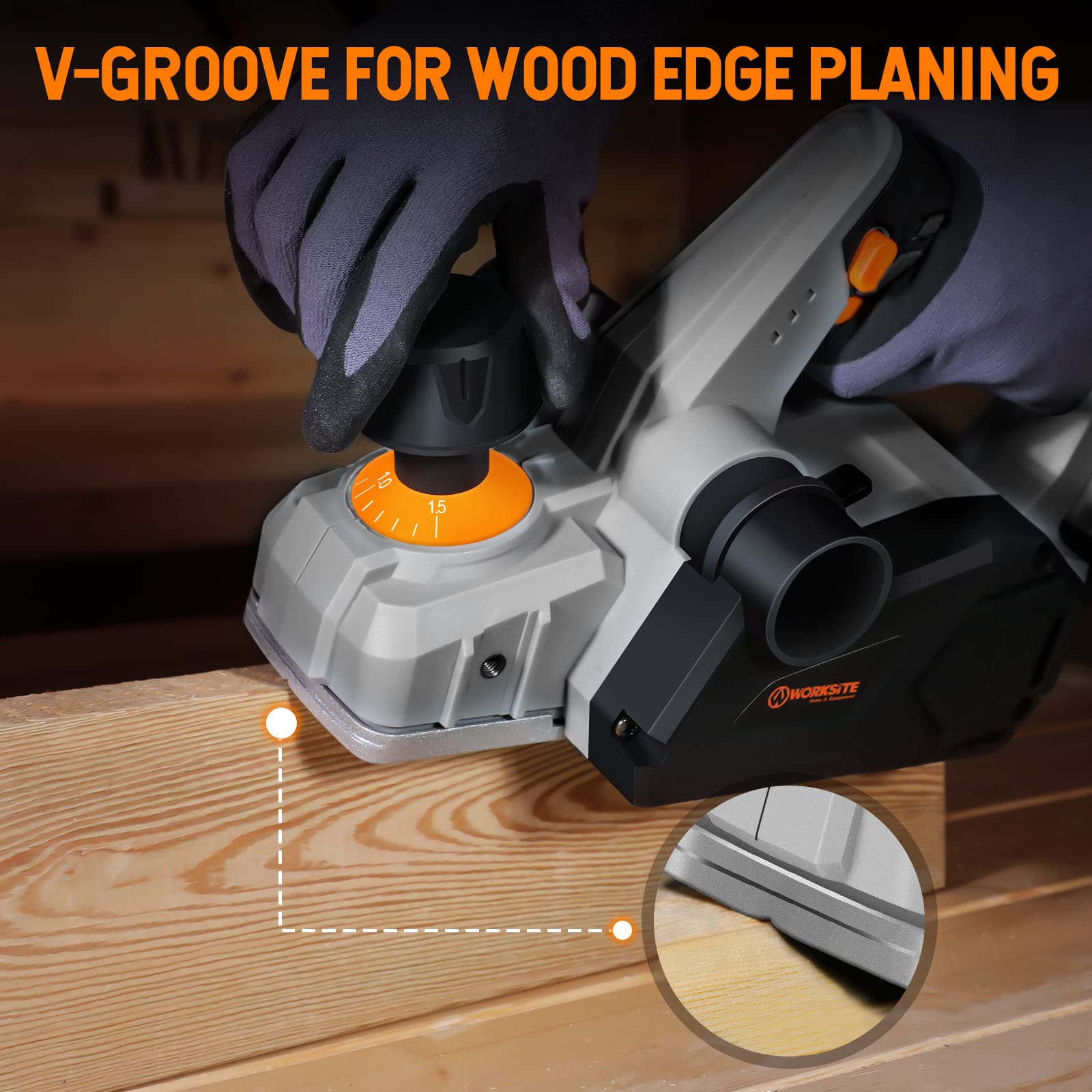 WORKSITE 20V Cordless 3-1/4-Inch Wood Planer with 4.0Ah Lithium-Ion Battery & Fast Charger | Dust Collection Bag | Perfect for Woodworking, Carpentry & DIY Projects
