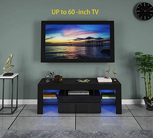 Modern TV Stand with LED Lights & Storage Drawers - 60 Inch Entertainment Center for Living Room, Home Theater - Black TV Cabinet for Flat Screen TVs | Perfect for Movie Nights & Gaming Setup