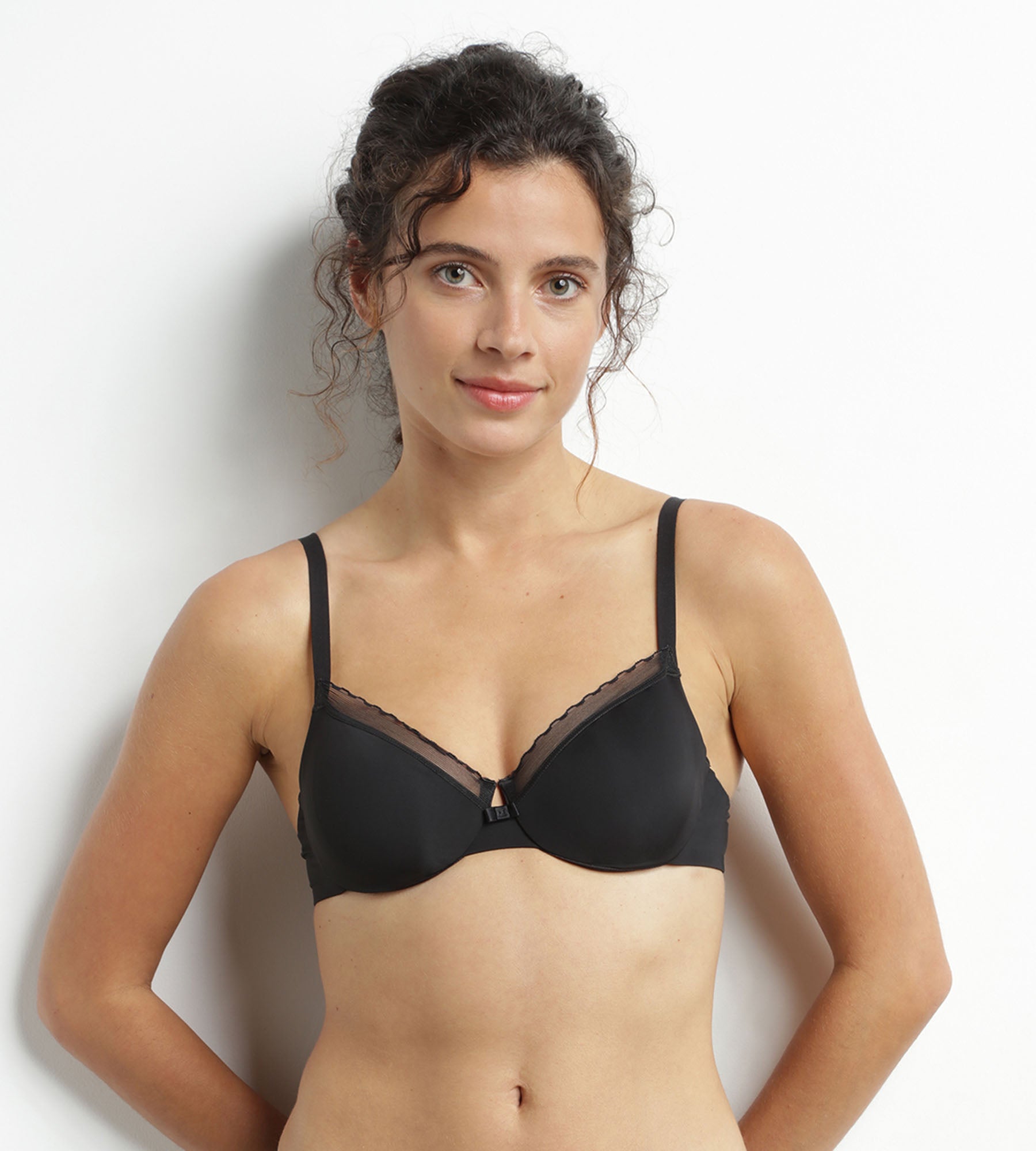 Black Dim Daily Comfort Microfiber & Tulle Full Coverage Bra - Perfect for Work, Yoga & Everyday Wear