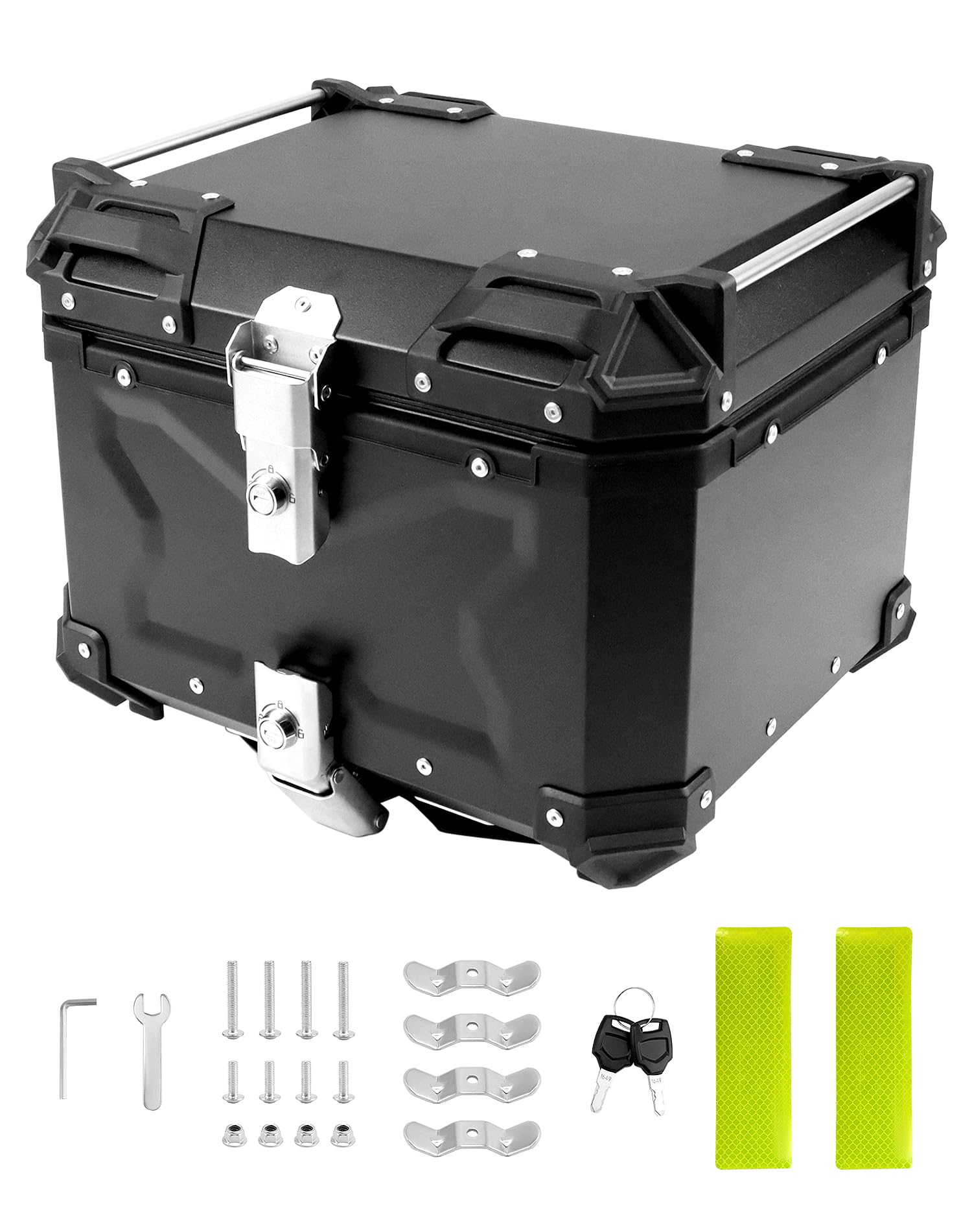 QWORK 45L Waterproof Motorcycle Top Case - Secure Aluminum Storage Box for Helmets & Luggage on Touring Rides