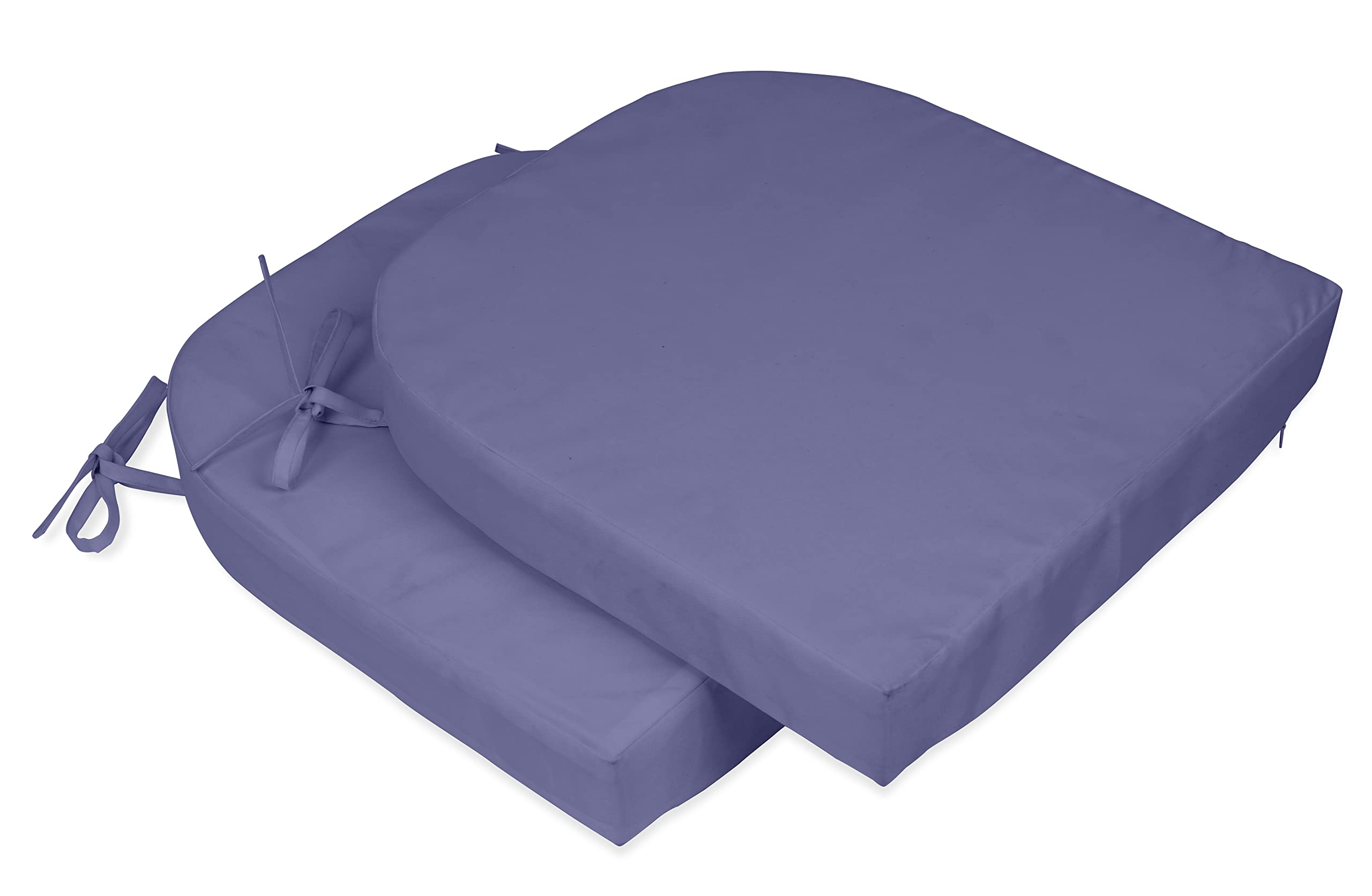Premium Indoor/Outdoor Chair Cushions Set of 2 - 16x18 Inch Rounded Back Patio Seat Cushions with Ties for Garden, Deck & Poolside Furniture - Water-Resistant & Comfortable Purple Cushions for Lounge Chairs, Dining Chairs & Outdoor Seating