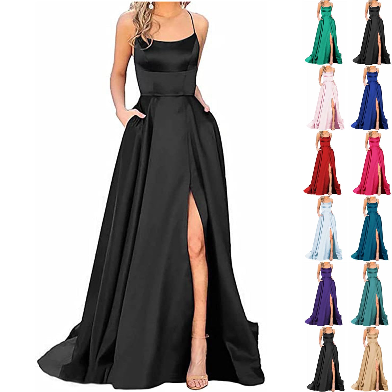 Elegant Off The Shoulder Formal Evening Dress for Women - Sexy Sleeveless Side Slit Maxi Gown for Wedding Guest, Party & Special Occasions