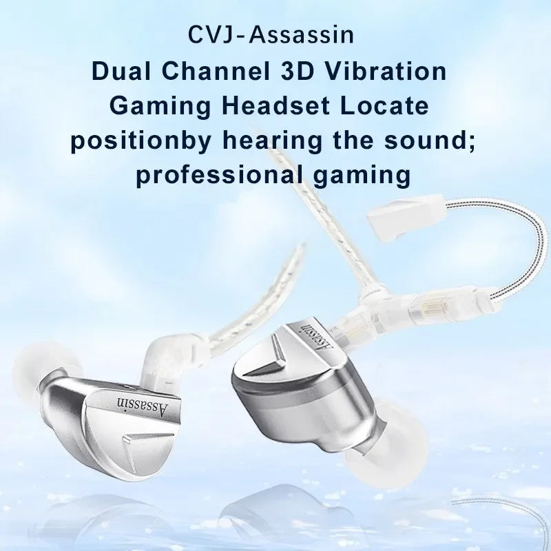 CVJ Assassin Silver Hybrid 1BA+1DD+1Vibration Driver Hi-Res In-Ear Monitors - Perfect for Gaming, Music Production & Audiophile Listening