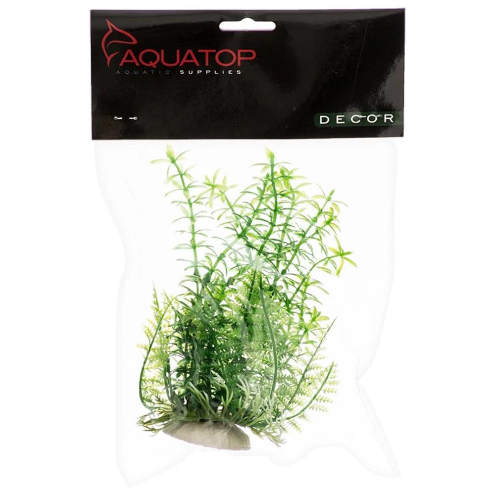 Aquatop 9-Inch Anacharis Plastic Aquarium Plant with Weighted Base - Realistic Fish Tank Decor for Freshwater & Saltwater Tanks, Low-Maintenance Underwater Plant Accessories - Perfect for Betta Fish, Goldfish, and Tropical Aquariums