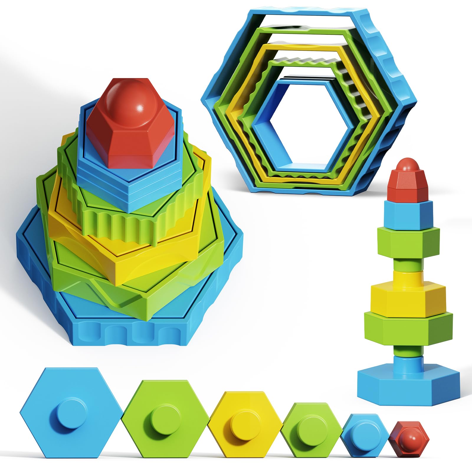 ZAMERR Montessori Stacking Blocks for Toddlers 1-5 - STEM Educational Toys for Kids | Birthday Gift & Learning Play