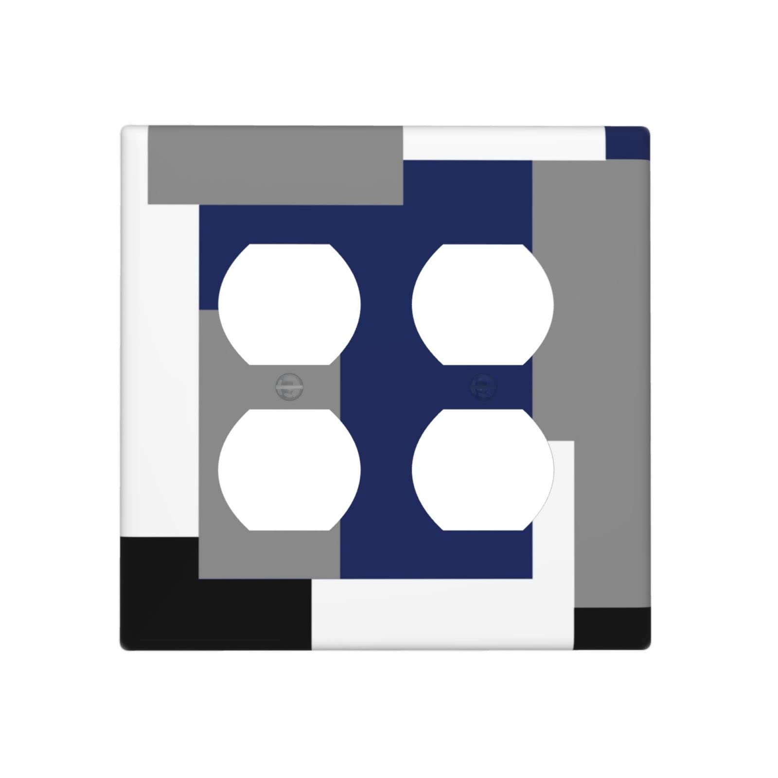 Abstract Blue Gray Double Duplex Outlet Covers - Decorative 2 Gang Wall Plate, Funny Light Switch Electrical Faceplate (4.5