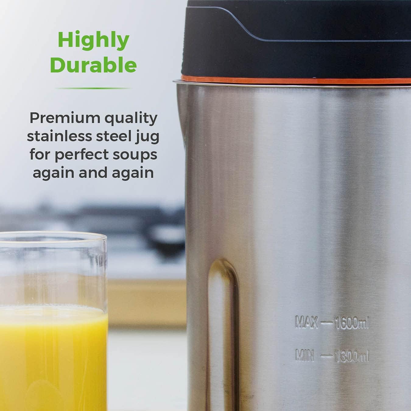 T12031 1000W Smart Soup & Smoothie Blender with 1.6L Stainless Steel Jug, Sharp Blades for Smoothies, Soups, Baby Food - Perfect for Kitchen, Office, Healthy Lifestyle