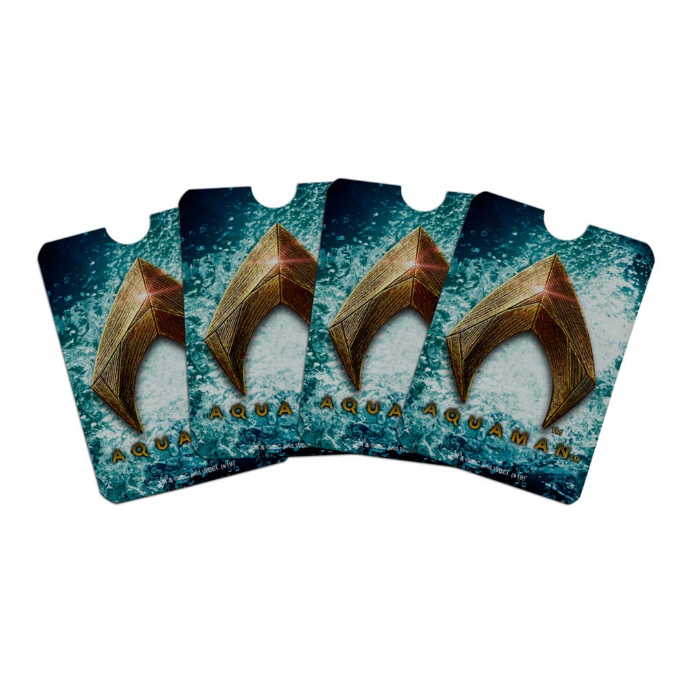 Justice League Movie Aquaman Logo RFID Blocking Credit Card Holder - Set of 4 Waterproof Wallet Protectors for Travel, Shopping & Daily Use