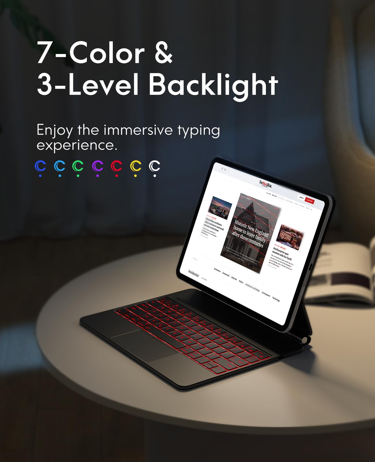 CHESONA iPad Air 13 inch Keyboard Case (M2, 2024 Model) - Backlit Wireless Keyboard with Multi-Touch Trackpad, 7 Color LED, Floating Stand - Compatible with iPad Pro 12.9 6th Gen 2022/5th Gen 2021/4th Gen 2020/3rd Gen 2018 - Perfect for Work, Study & Travel