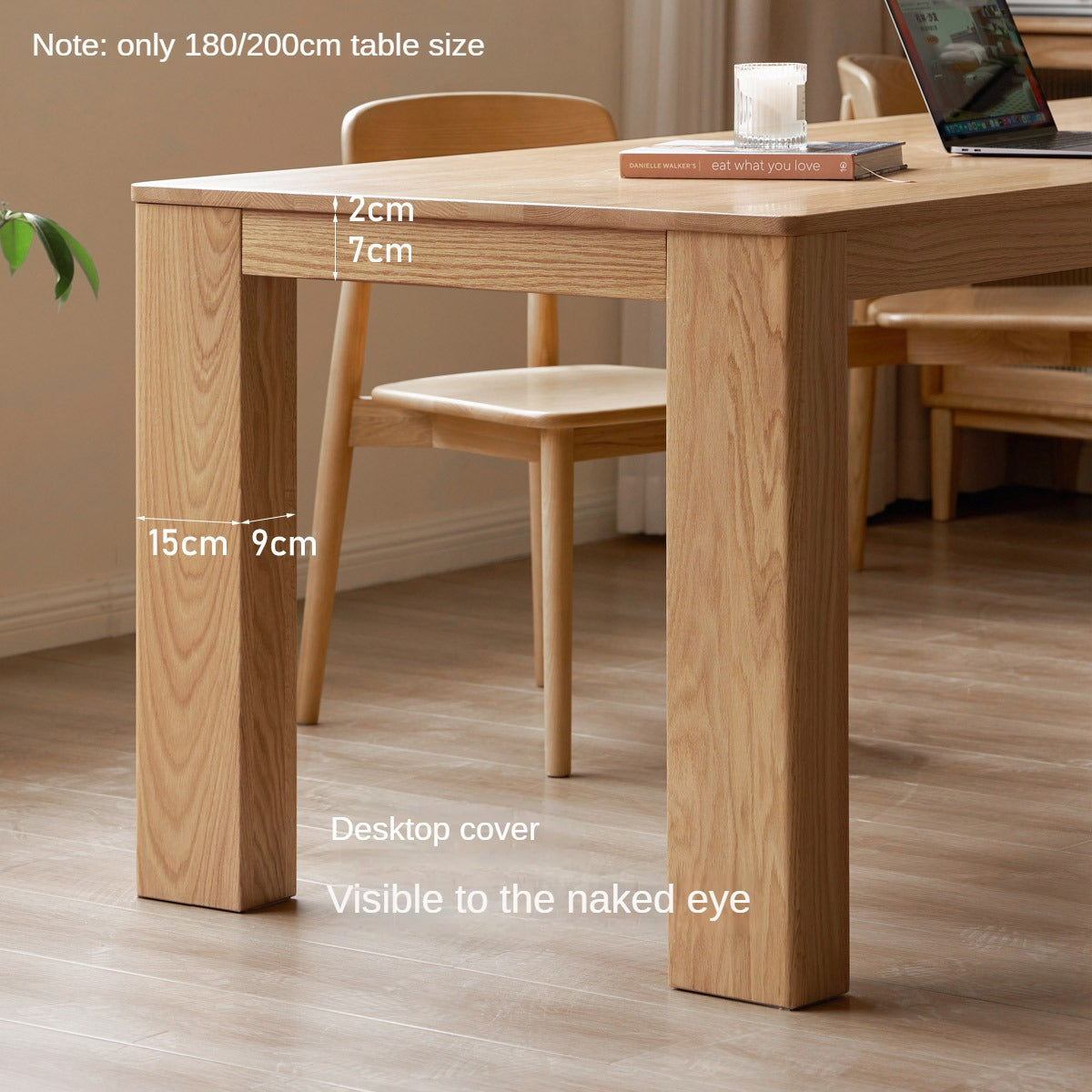 Solid Oak Wood Long Dining Table - 8 Seater Rustic Farmhouse Style for Kitchen & Dining Room - Perfect for Family Gatherings & Dinner Parties