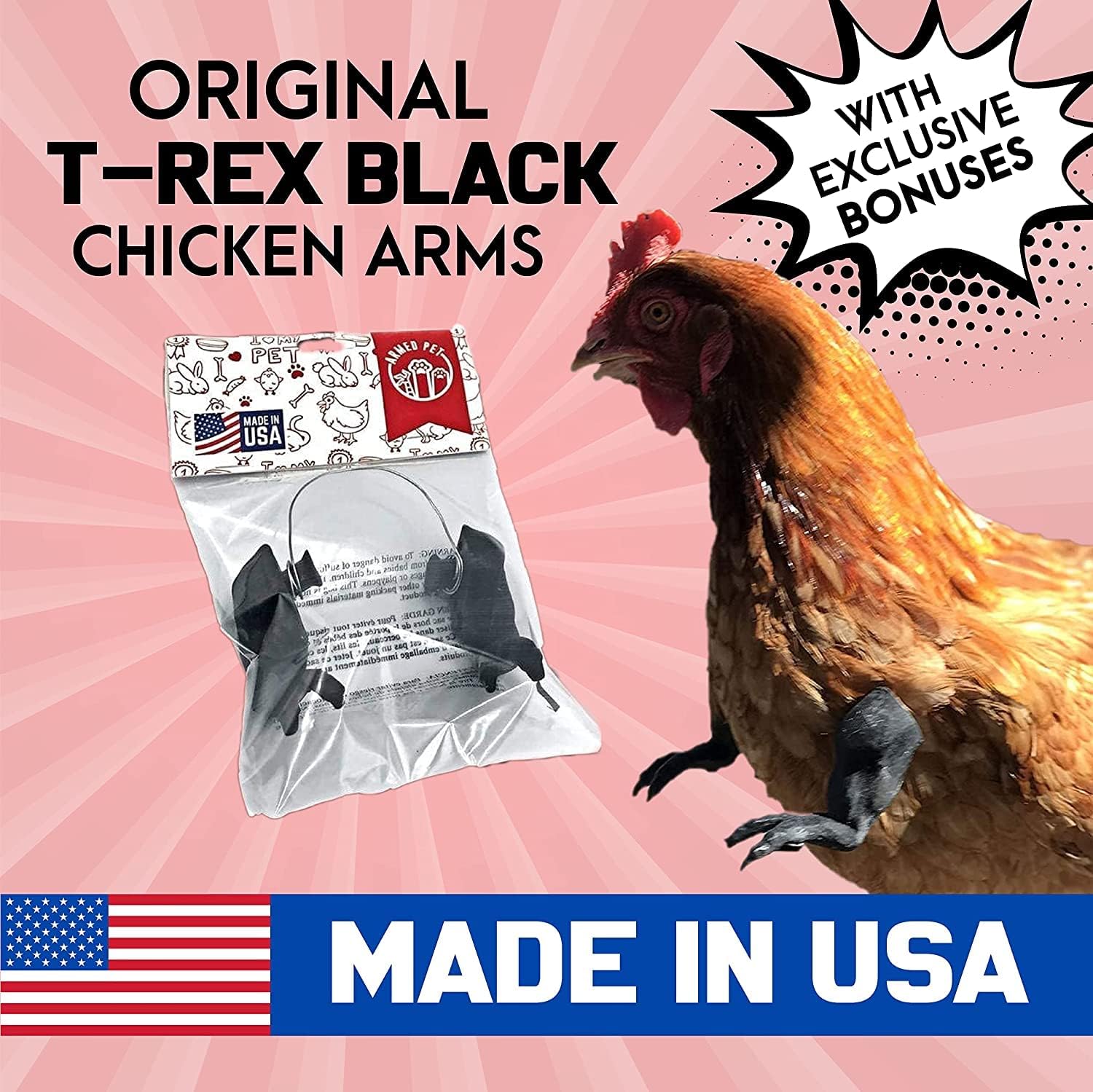 Original T-Rex Black Dinosaur Claws for Chickens - 3D Printed Funny Chicken Costume Accessories | Made in Texas USA | Novelty Photo Props for Viral Memes & Social Media | Perfect for Farm Pranks, Pet Costume Parties & TikTok Videos