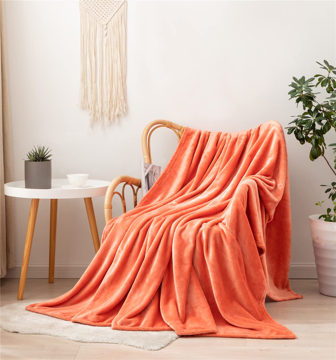 Yunuo Flannel Throw Blanket - Ultra Soft Coral Orange Blanket 28x39 Inches for Couch, Sofa & Bed - Cozy Home Decor for Winter Nights, Movie Time & Camping