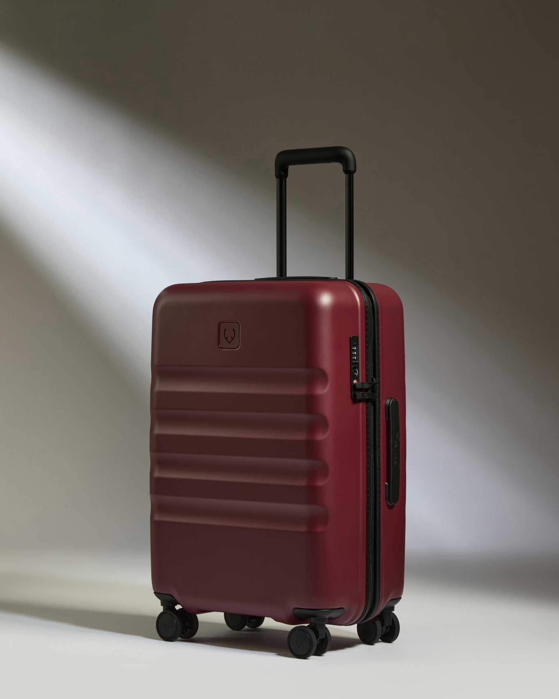 Large Carry On Luggage Set in Cedar Red Icon Stripe - Lightweight Spinner Suitcase for Air Travel, Weekend Getaways & Business Trips