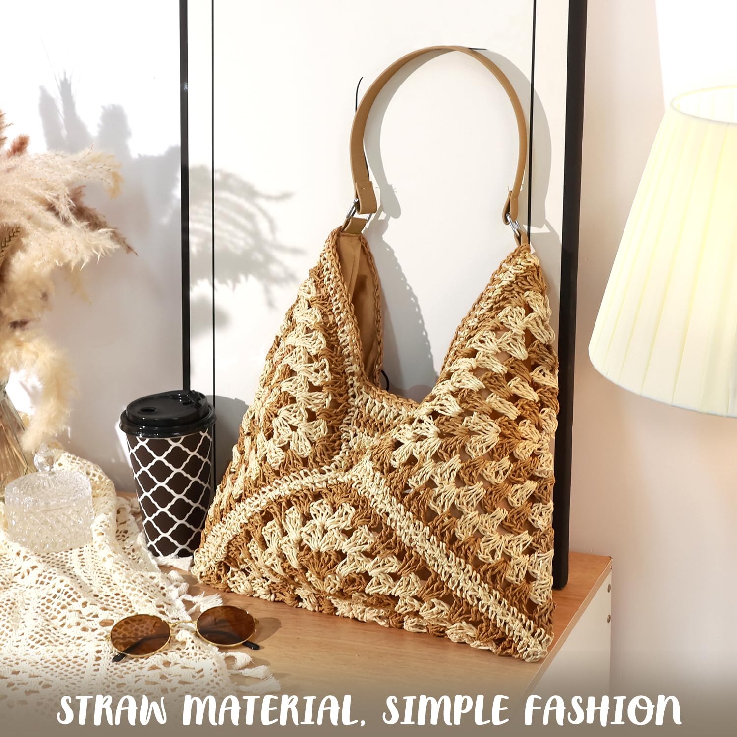 hatisan Straw Beach Bag for Women - Summer Woven Tote Shoulder Handbag, Boho Style Beach Bag for Pool, Vacation & Outdoor Activities