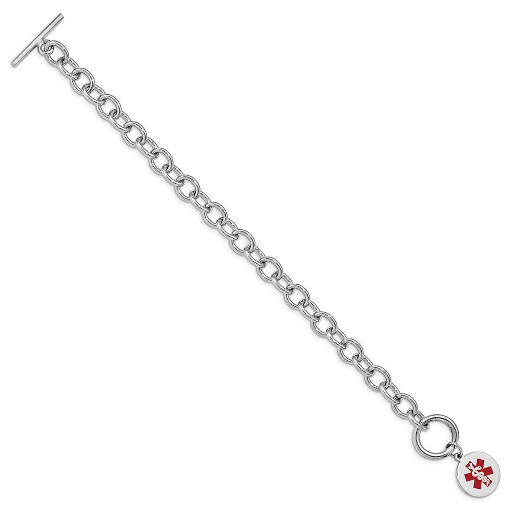 Sterling Silver Rhodium Plated Engraveable Enamel Disc Medical Alert Bracelet for Allergies & Emergency ID - Perfect for Daily Wear & Healthcare Safety